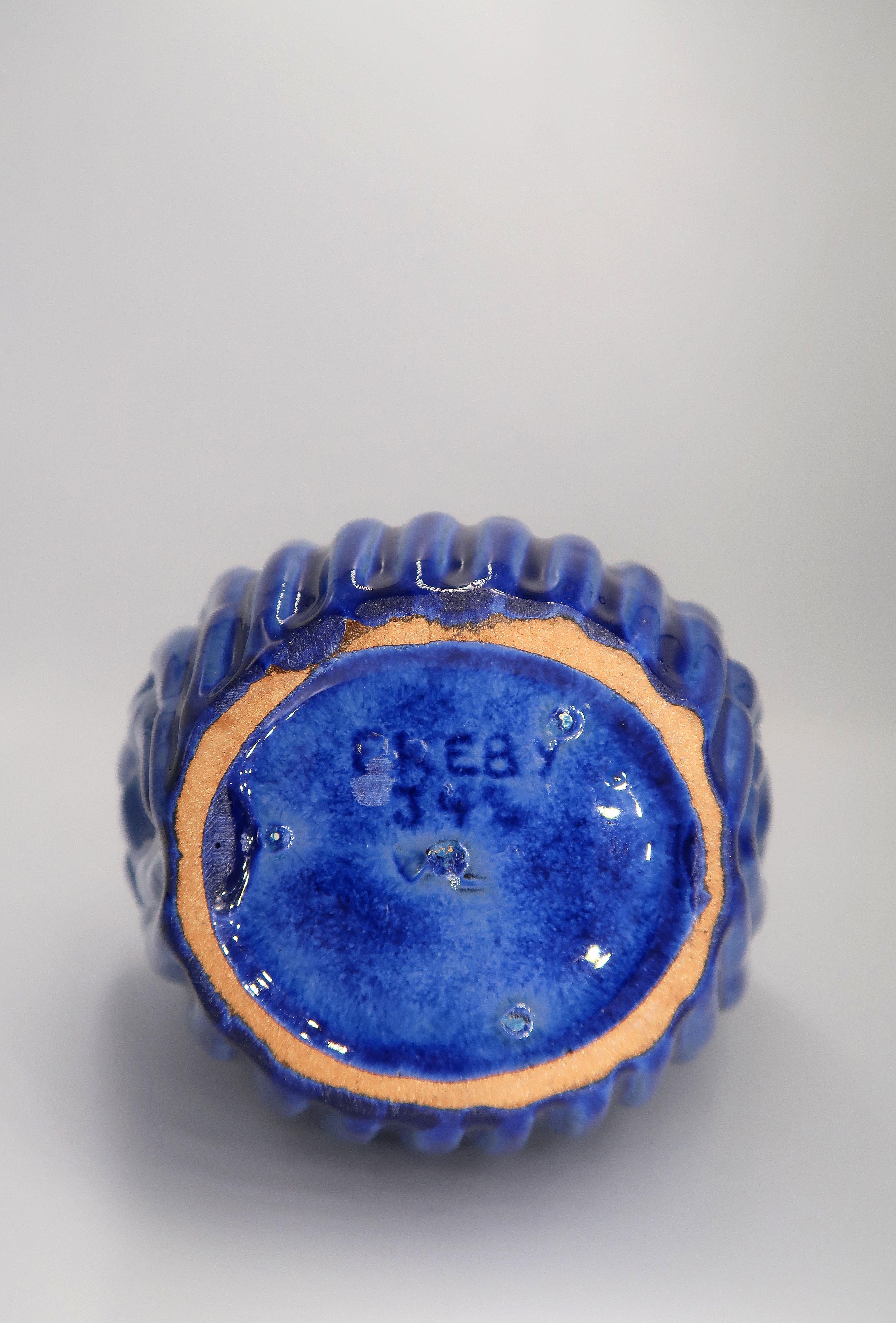 Kobaltblaue Muschelvase im Art déco-Stil aus den 1940er Jahren, Vicke Lindstrand, Schweden im Angebot 5