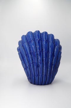 1940s Art Deco Cobalt Blue Shell Shaped Vase, Vicke Lindstrand, Sweden