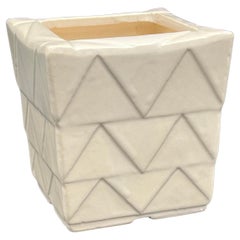 1940's Art Deco Cookson Chevron Ivory Cream Ceramic Planter Vase Roseville Ohio