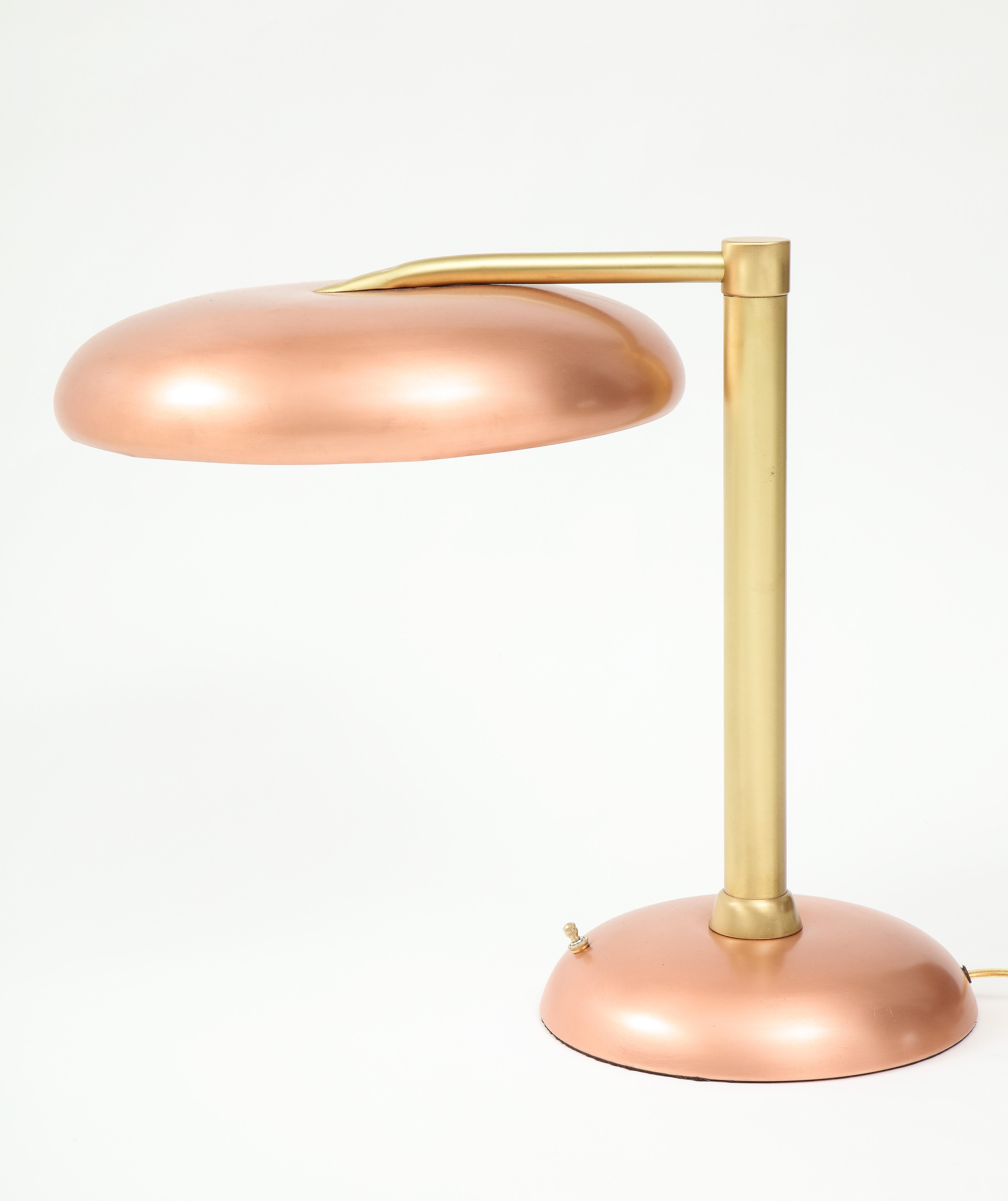 Stunning 1940s large brass and copper Art Deco desk lamp, fully restored and rewired ready to use.