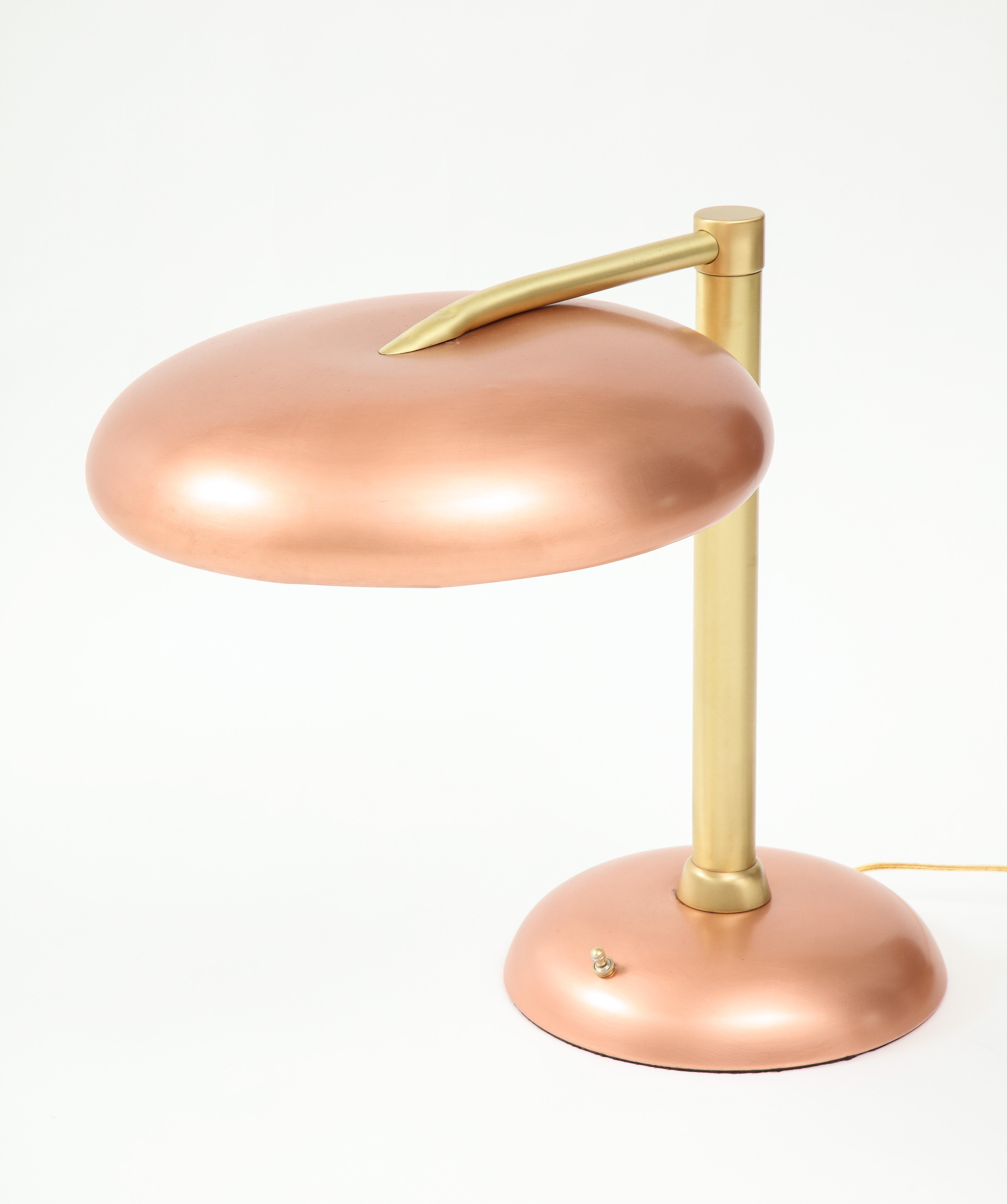 Mid-20th Century 1940s Art Deco Copper and Brass Desk Lamp For Sale