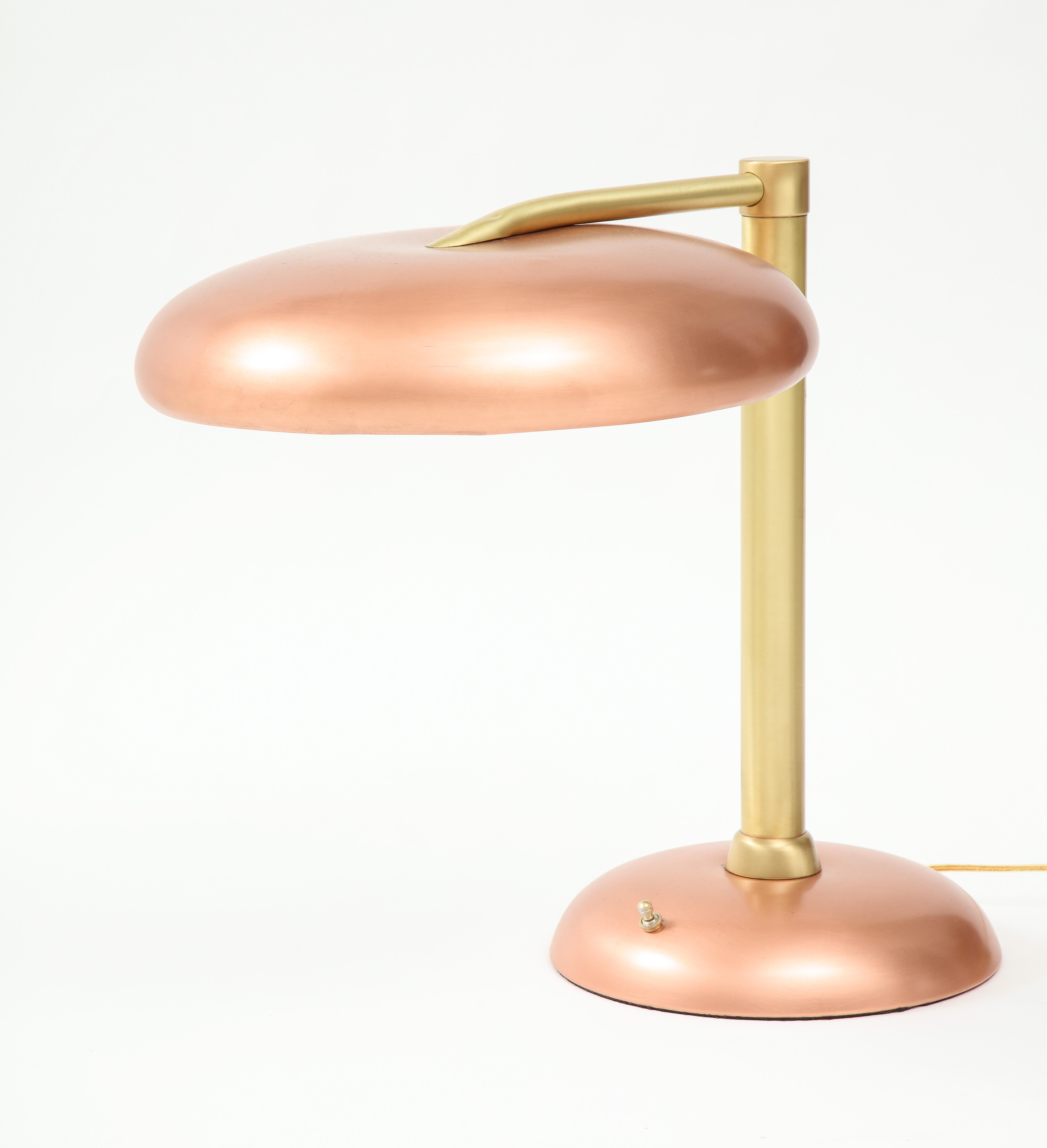 1940s Art Deco Copper and Brass Desk Lamp For Sale 1