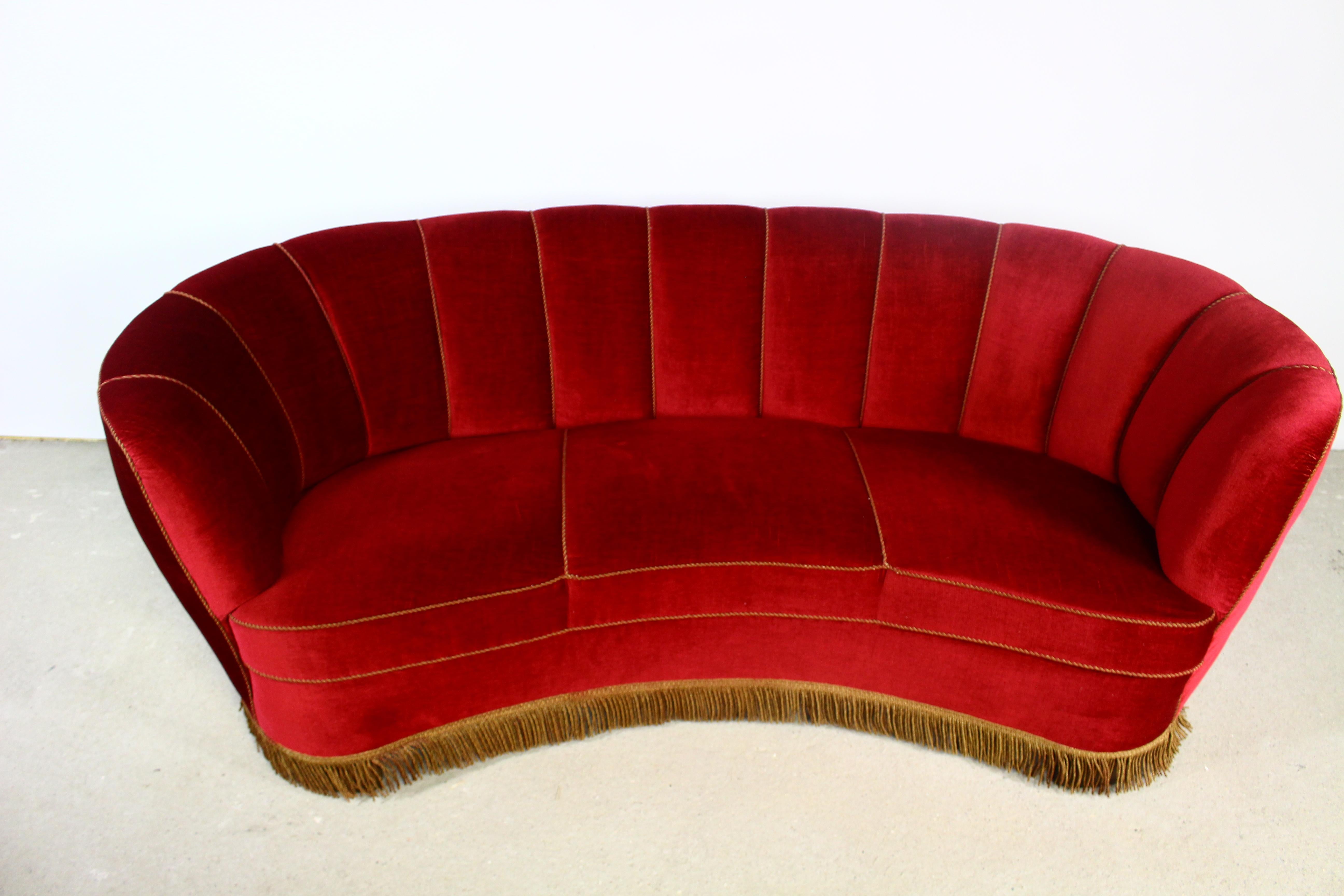 Danish 1940s Art Deco Curved Banana Sofa