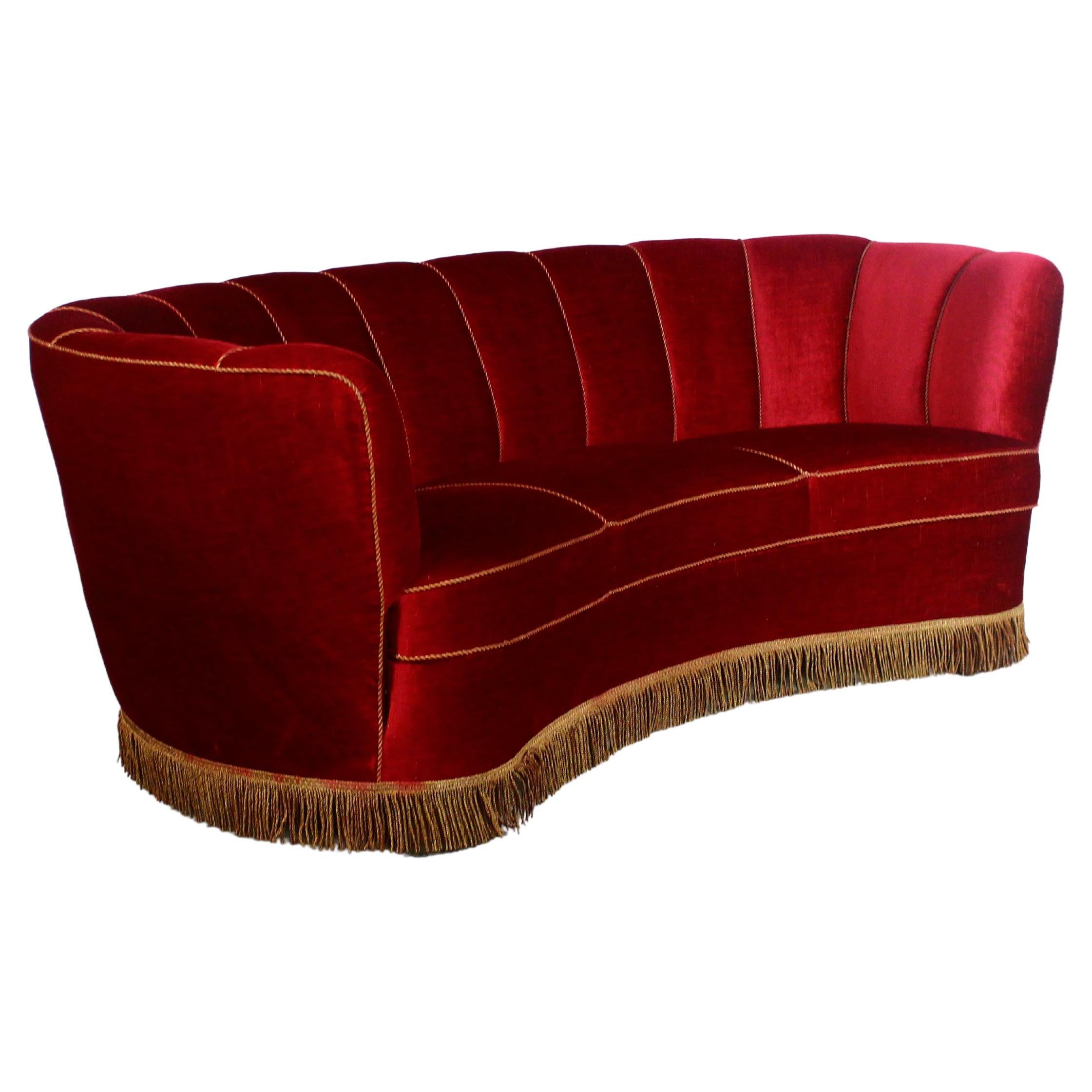 1940s Art Deco Curved Banana Sofa