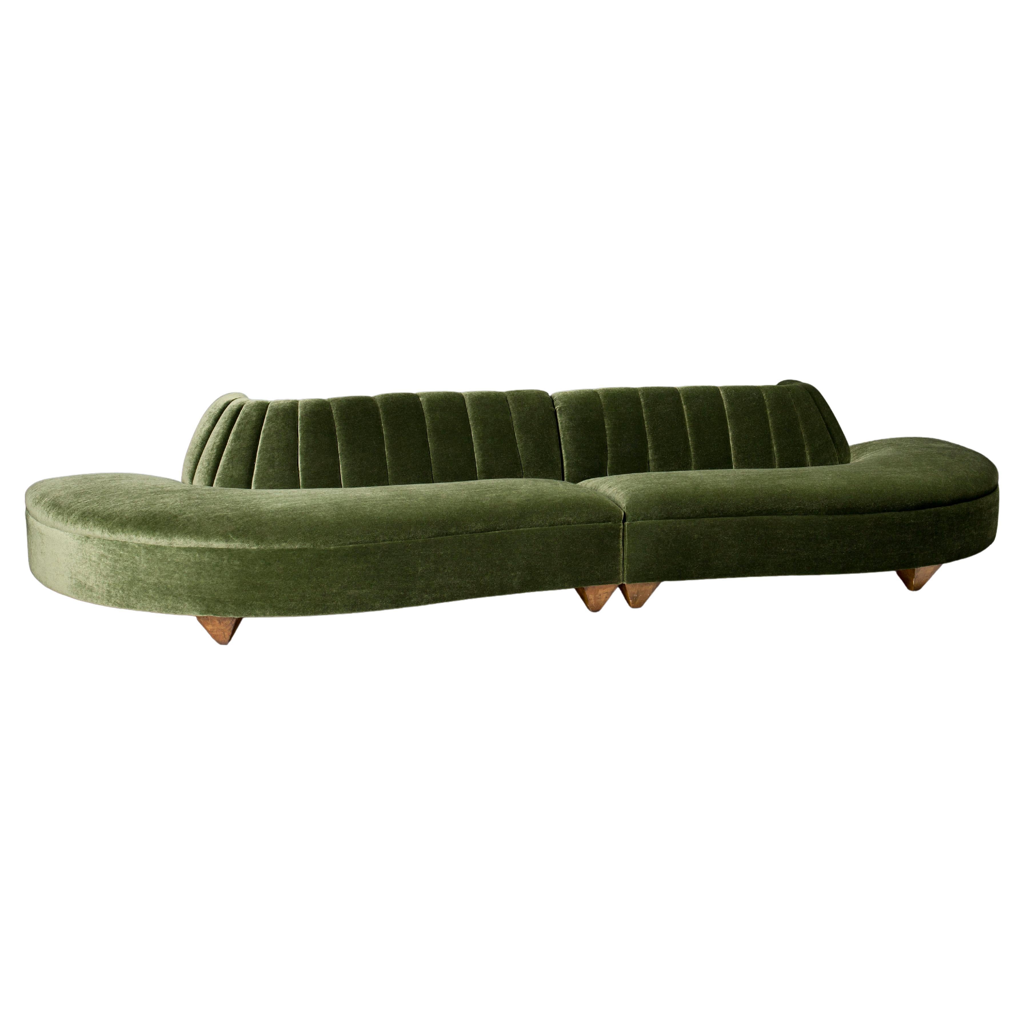 1940s Art Deco Curved Couch For Sale