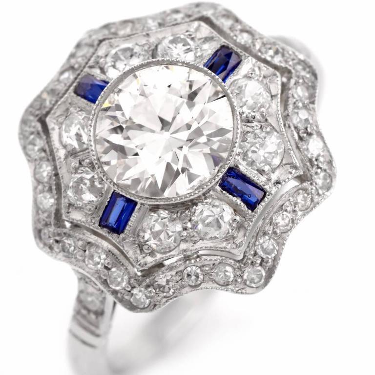 1940s Art Deco Diamond Sapphire Platinum Ring 1