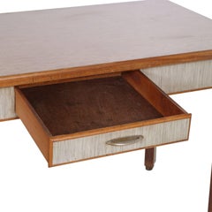 1950s Mid-Century Table with Drawer, Solid Beech, Top in Formica, Brass Feet
