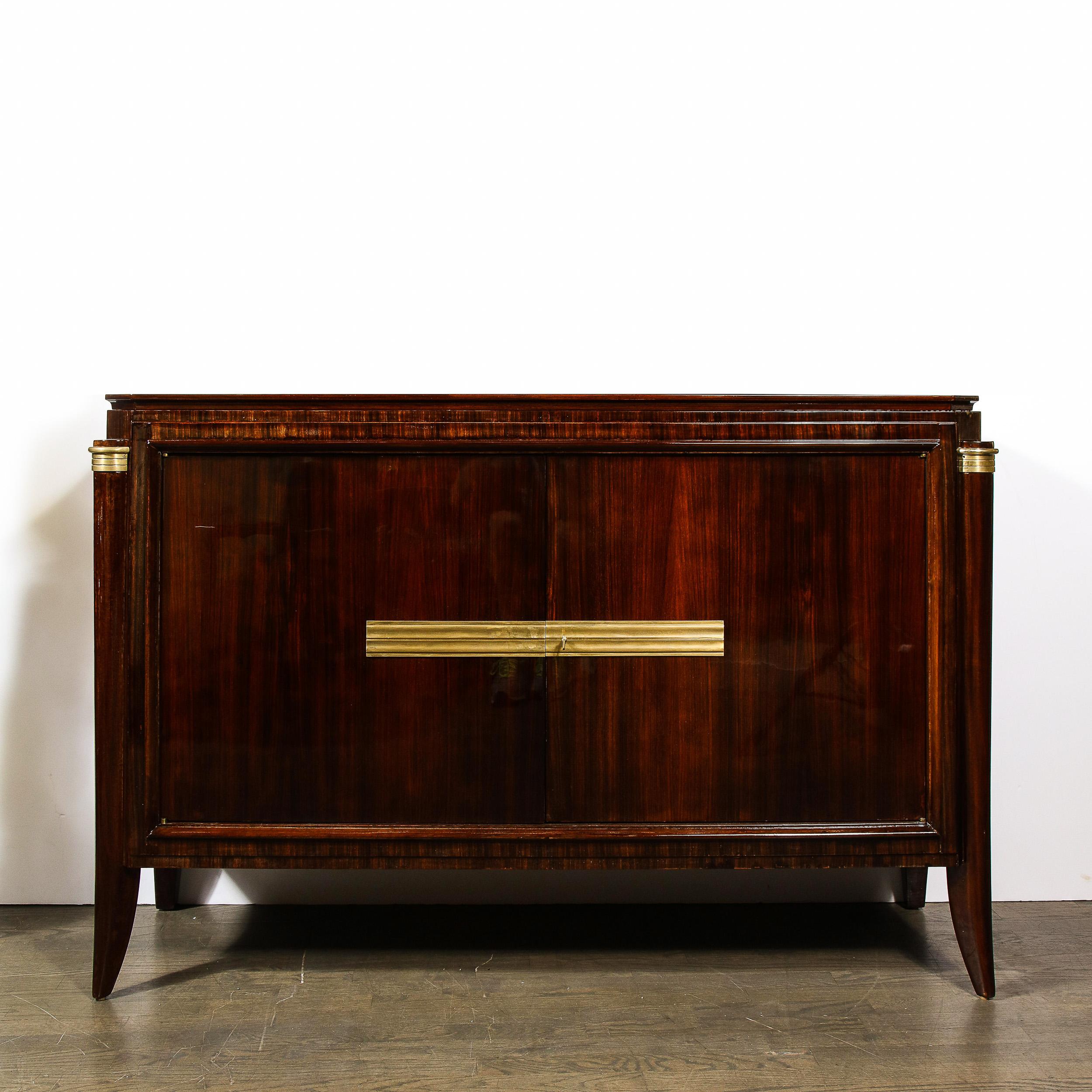 1940s Art Deco Directoire Style Bookmatched Walnut Sideboard w/ Bronzed Fittings In Excellent Condition In New York, NY