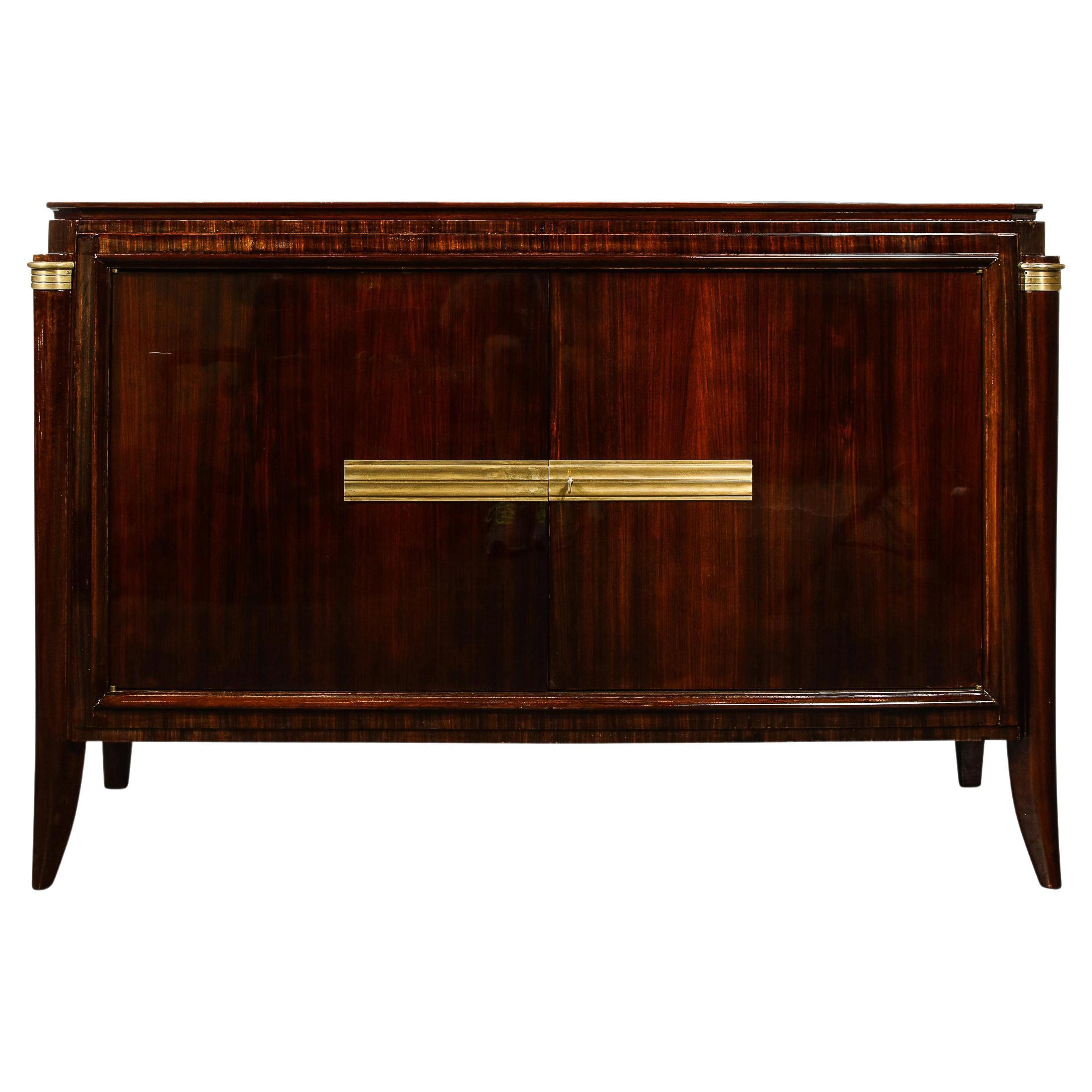 1940s Art Deco Directoire Style Bookmatched Walnut Sideboard w/ Bronzed Fittings