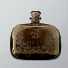 1940s art deco engraved glass vase Riihimäen Lasi Oy, Rosela signed (Finland)