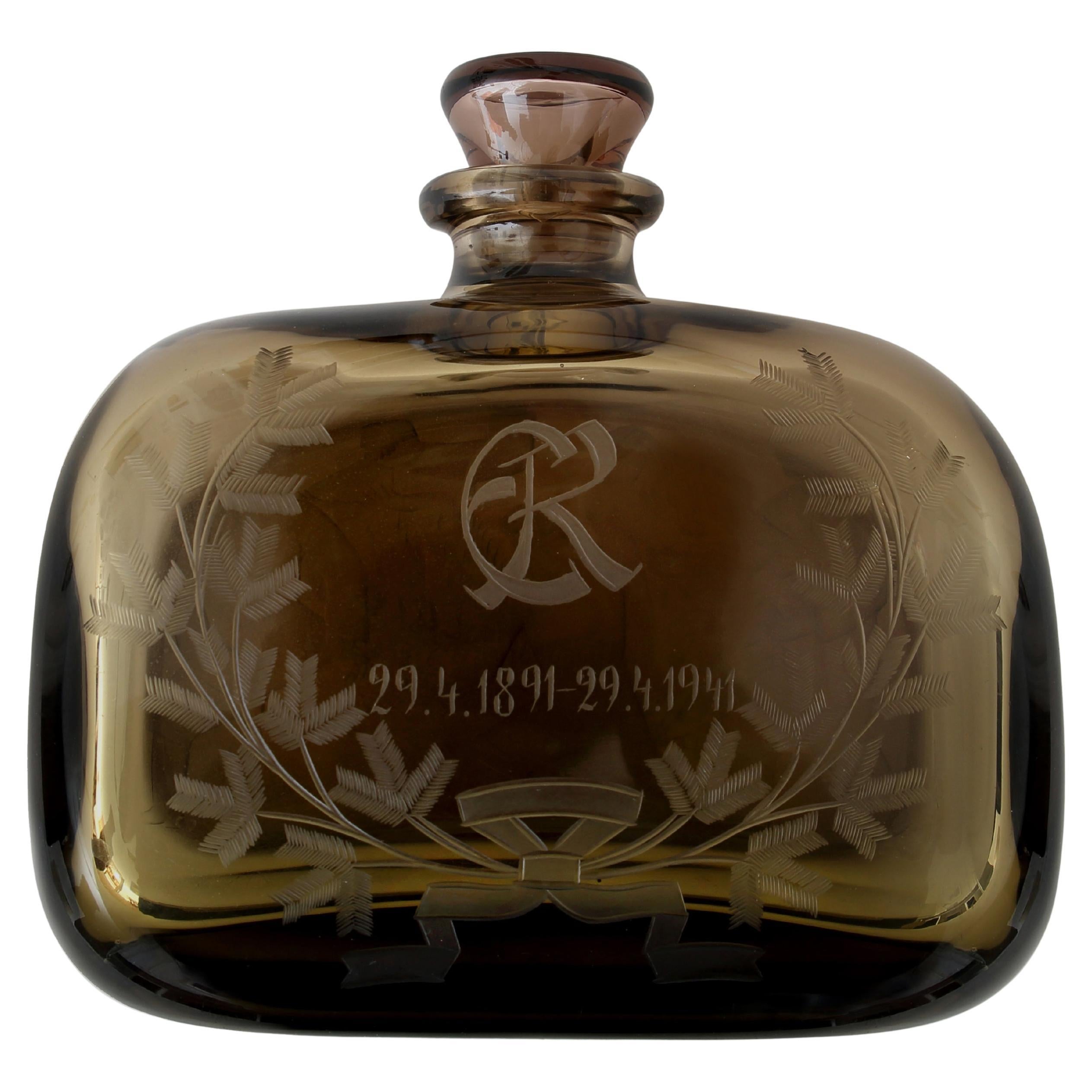 Vase en verre gravé art déco des années 1940 Riihimäen Lasi Oy, signé Rosela (Finlande)