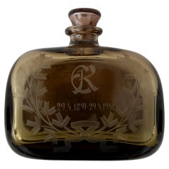 1940s art deco engraved glass vase Riihimäen Lasi Oy, Rosela signed (Finland)