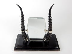 1940's Art Deco Era Silver and Antelope Horn Table Mirror