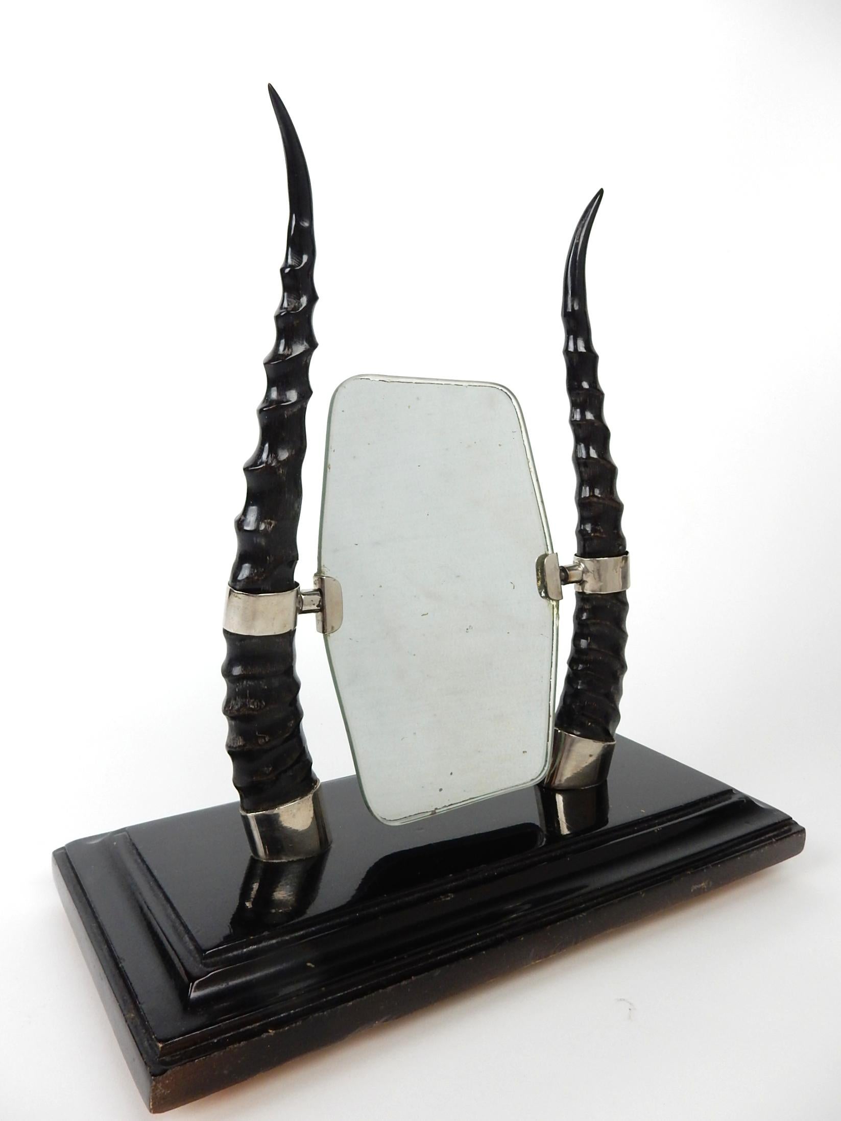 1940's Art Deco Era Silver and Antelope Horn Table Mirror For Sale 2