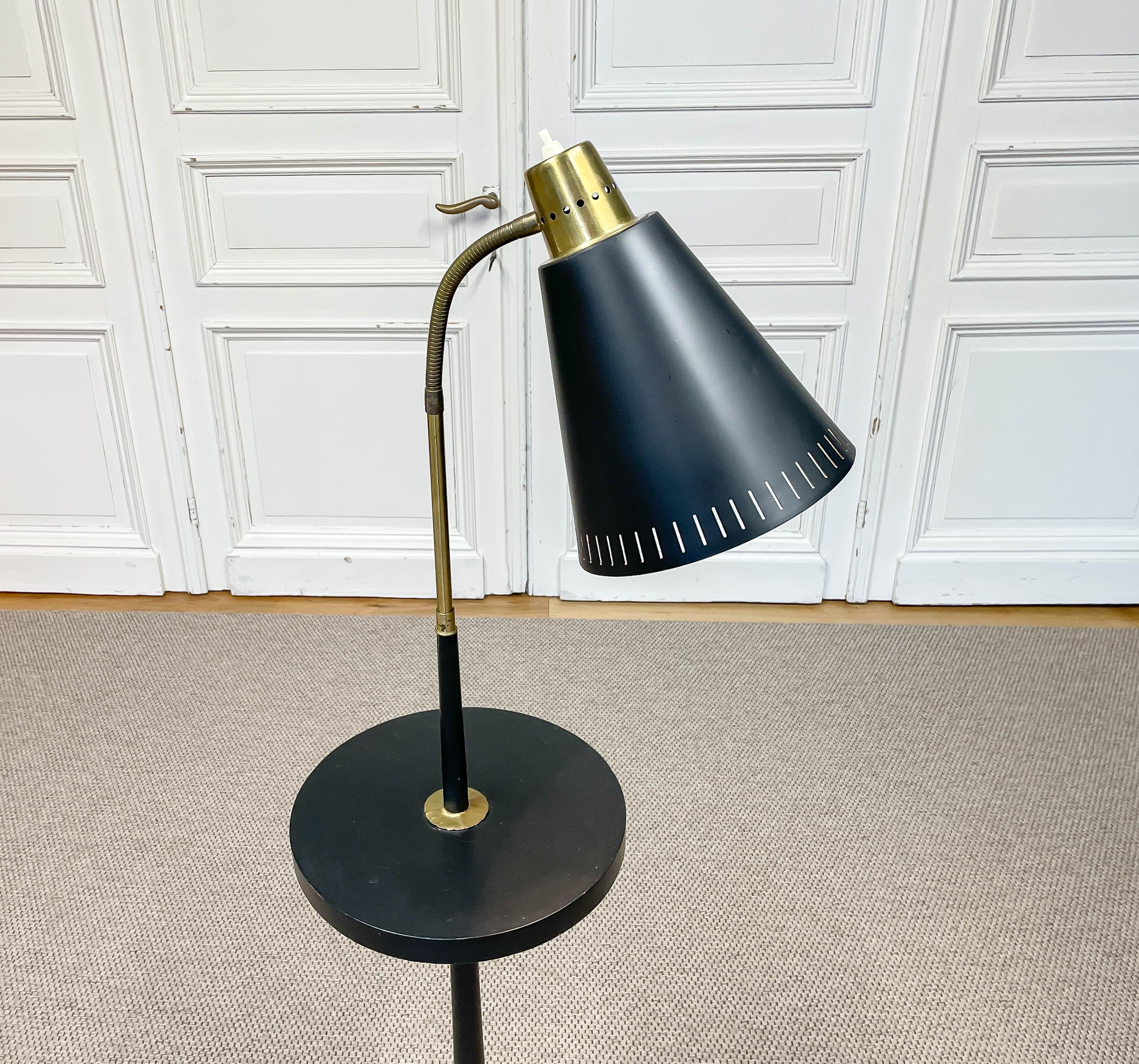 Aluminum 1940s, Art Deco Floor Lamp with Table, Sweden For Sale