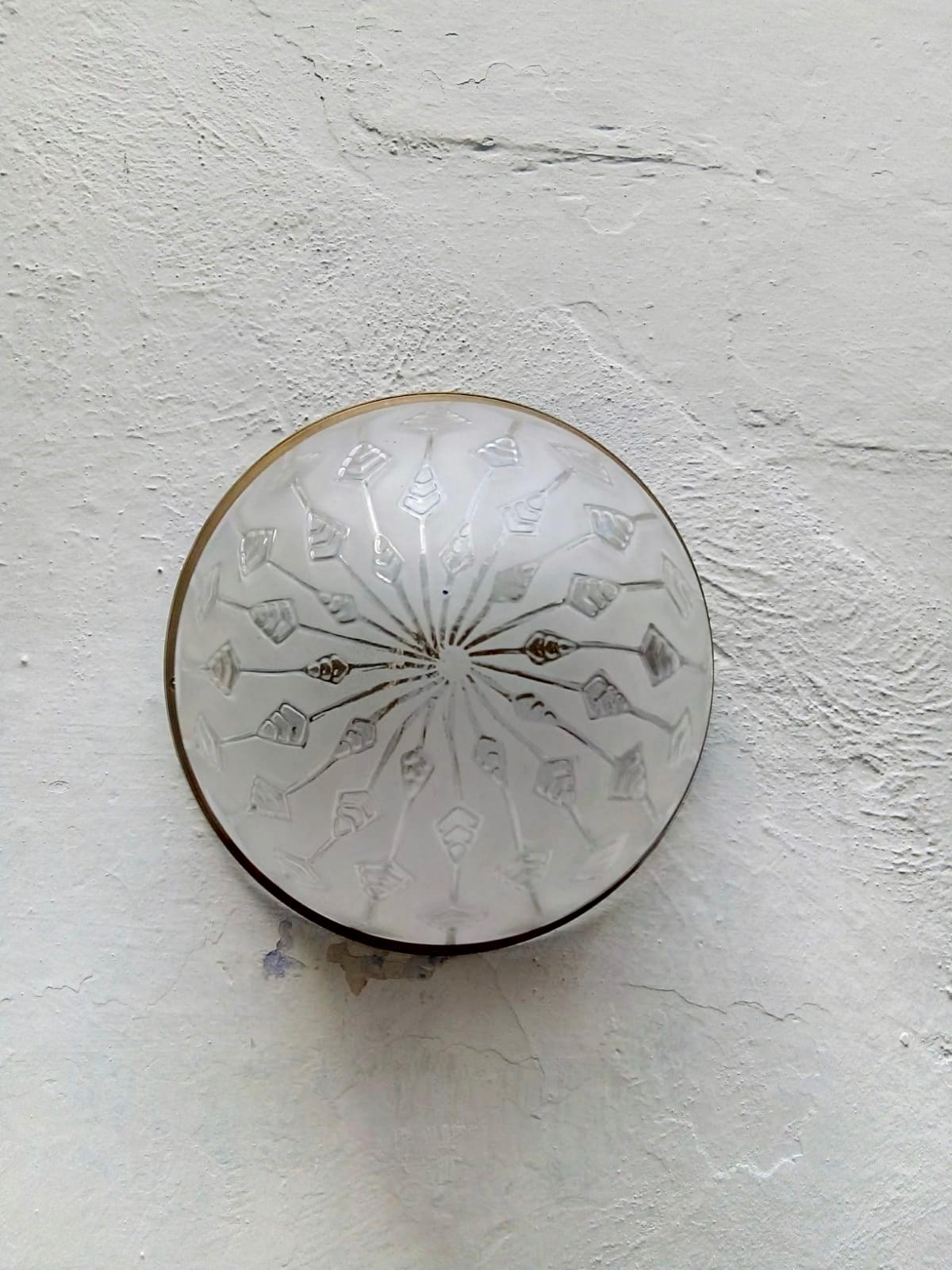 Mid-20th Century 1940s Art Deco Flush Mount with Carved Frosted Glass