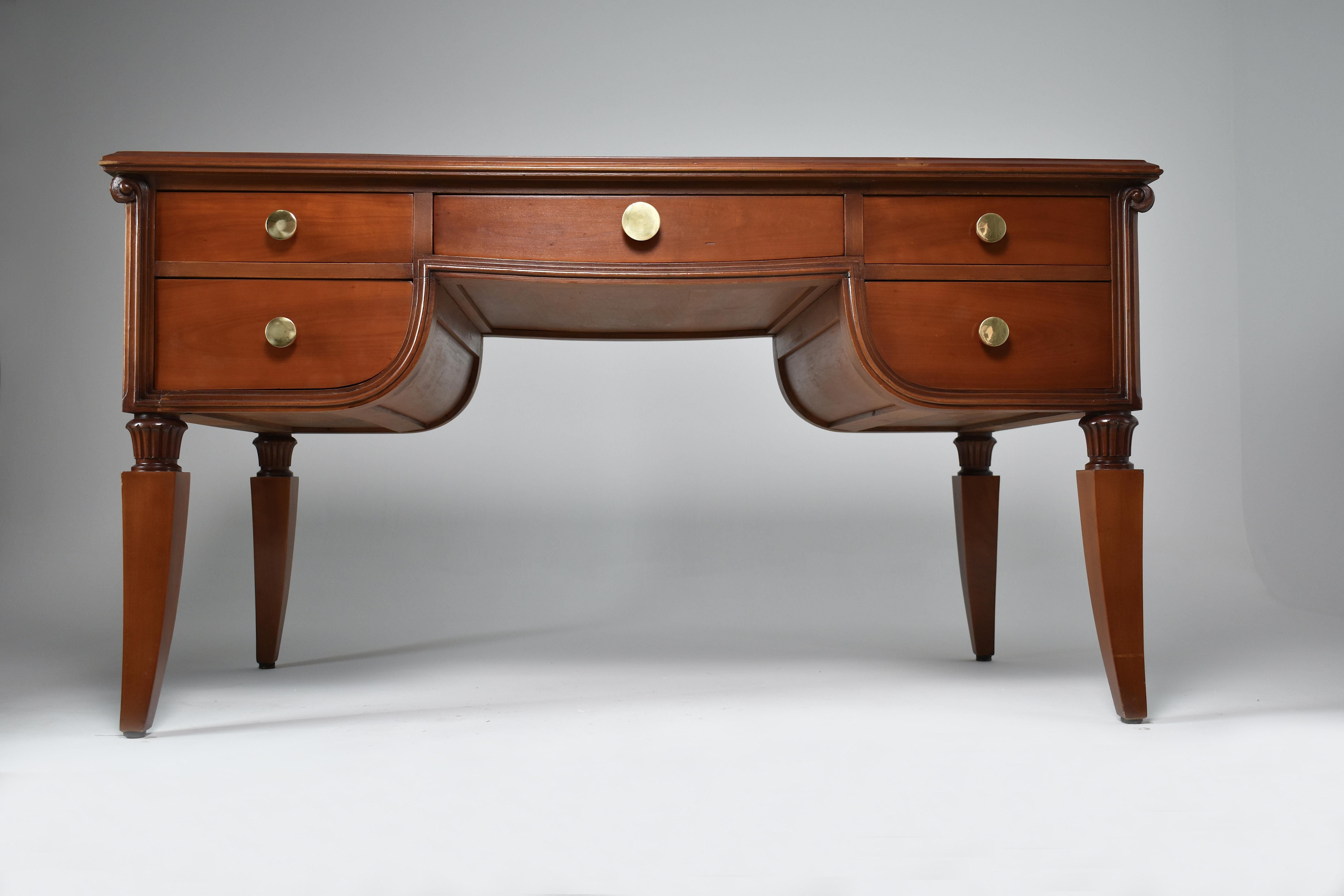1940's Art Deco French Oak and Leather Desk 2