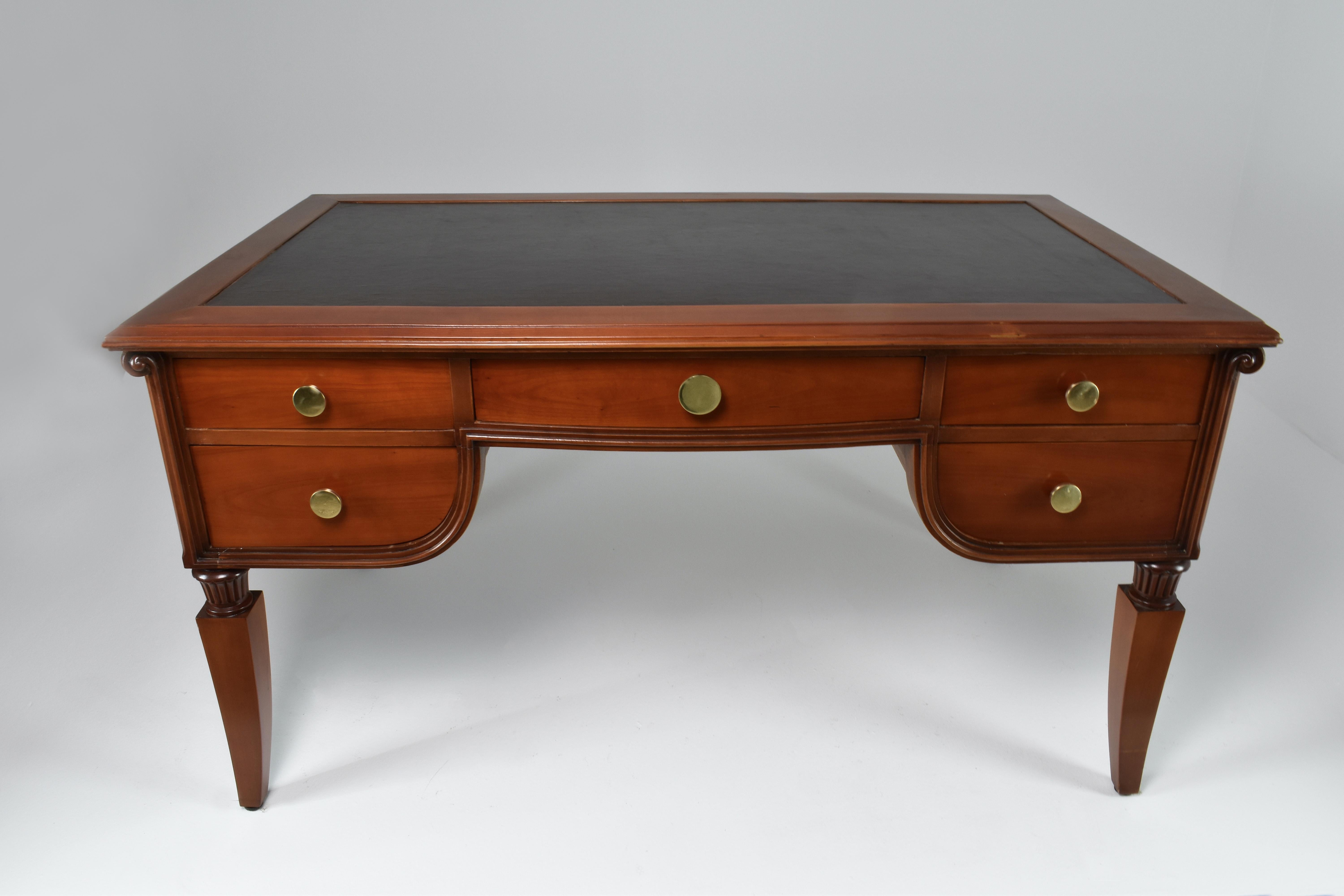 1940's Art Deco French Oak and Leather Desk 3