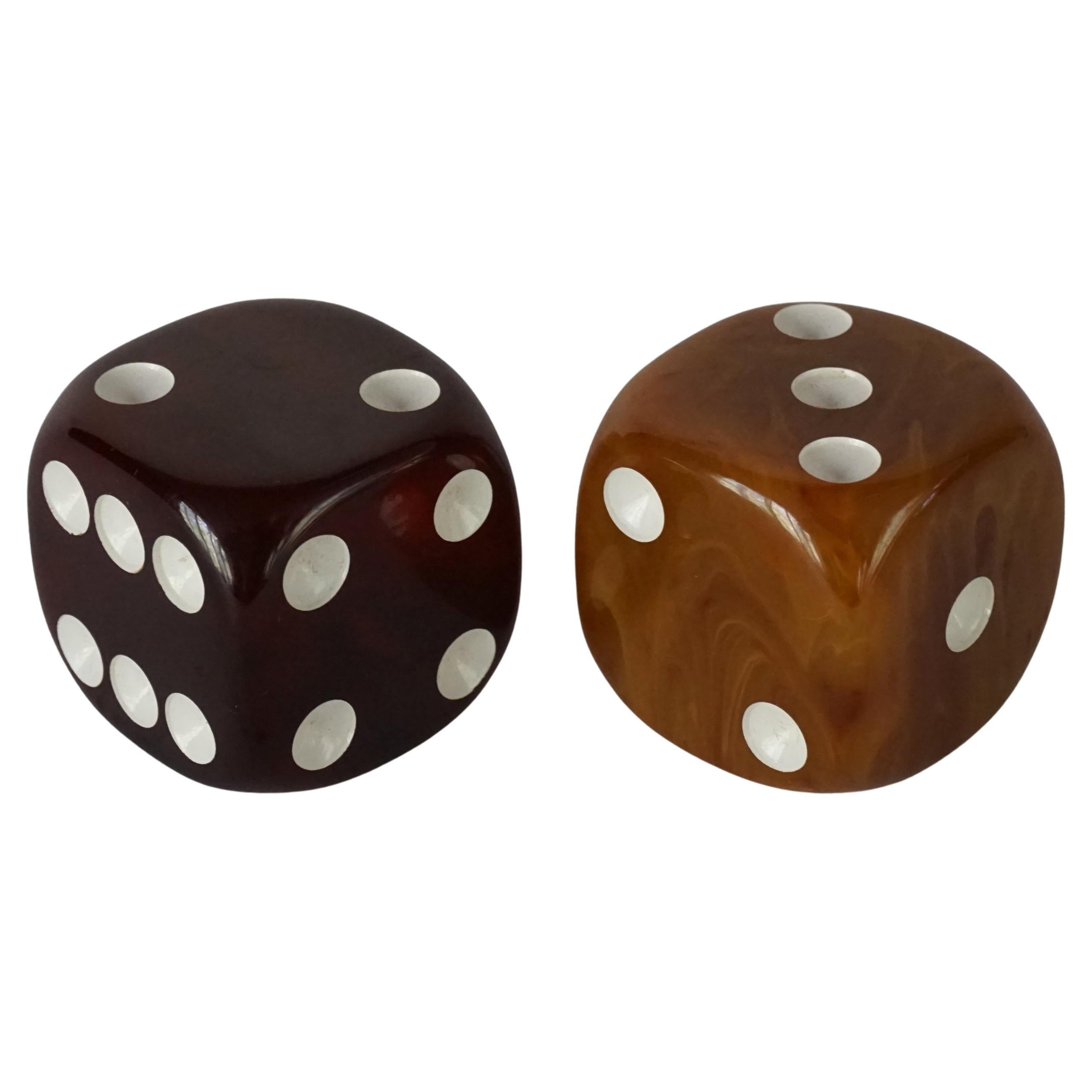 1940s Art Deco French Oversized set of two Bakelite Butterscotch Caramel Dice