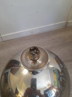 1940s Art Deco French Steel Spherical Base Conical Shade Marble Base Table Lamps