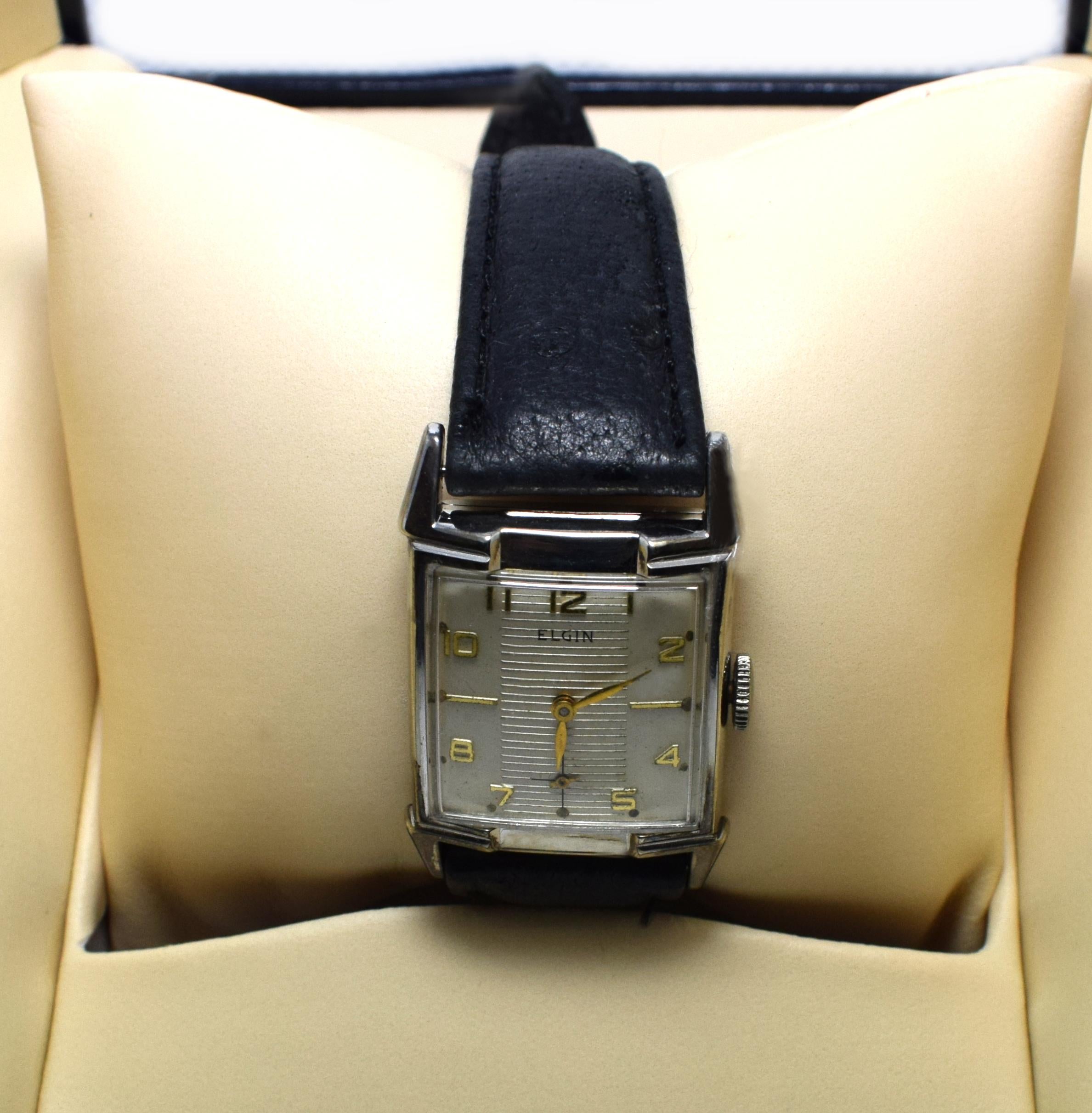 1940s Art Deco Gents Wrist Watch 19 Jewels, Elgin 5