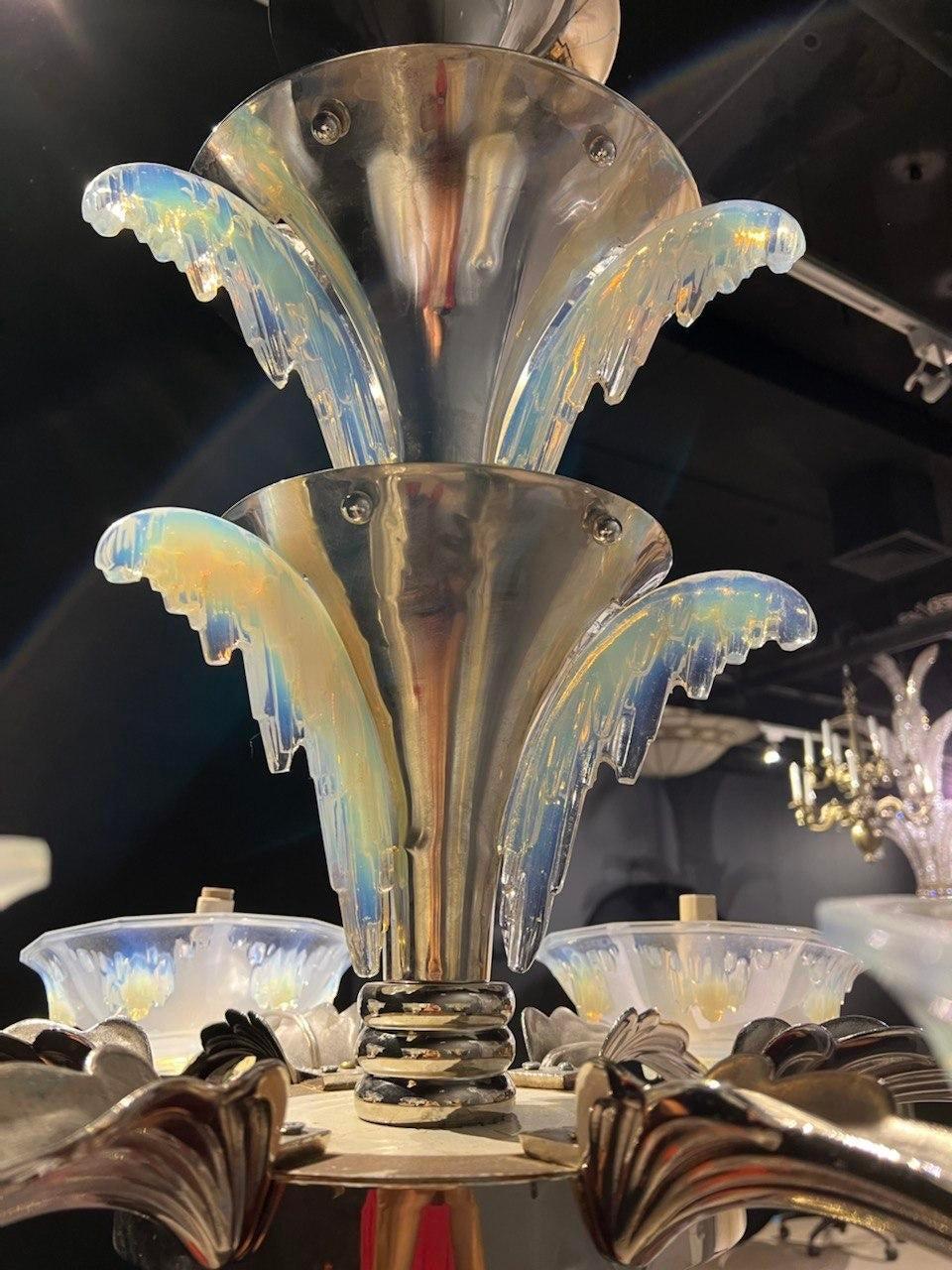 Mid-20th Century 1940's Art Deco Glass Chandelier For Sale