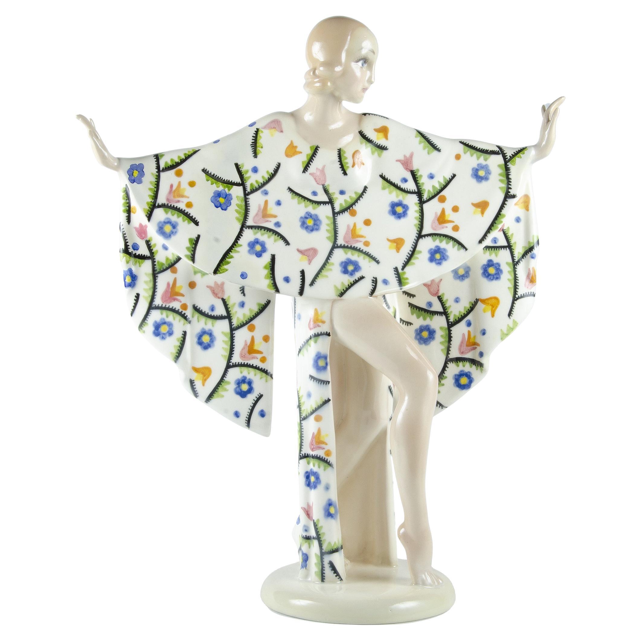 Danseuse Ambretta en céramique émaillée Art Déco des années 1940 par S. Vaccetti pour Essevi, Italie en vente