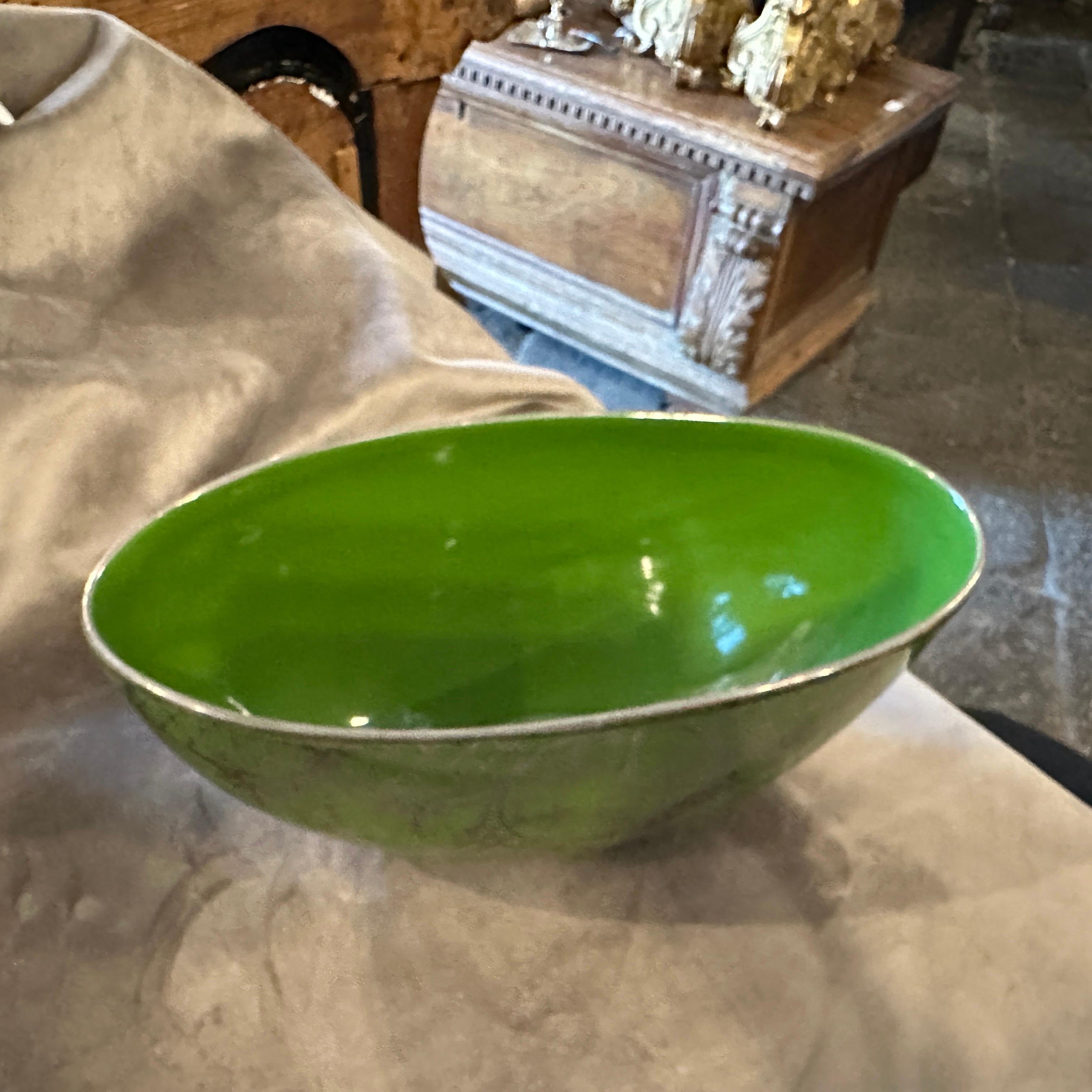 1940s Art Deco Green Ceramic and Silver Oval Italian Centerpiece For Sale 1