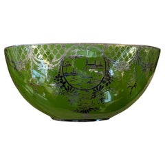 Centrotavola italiano ovale in ceramica verde e argento Artful Green degli anni '40