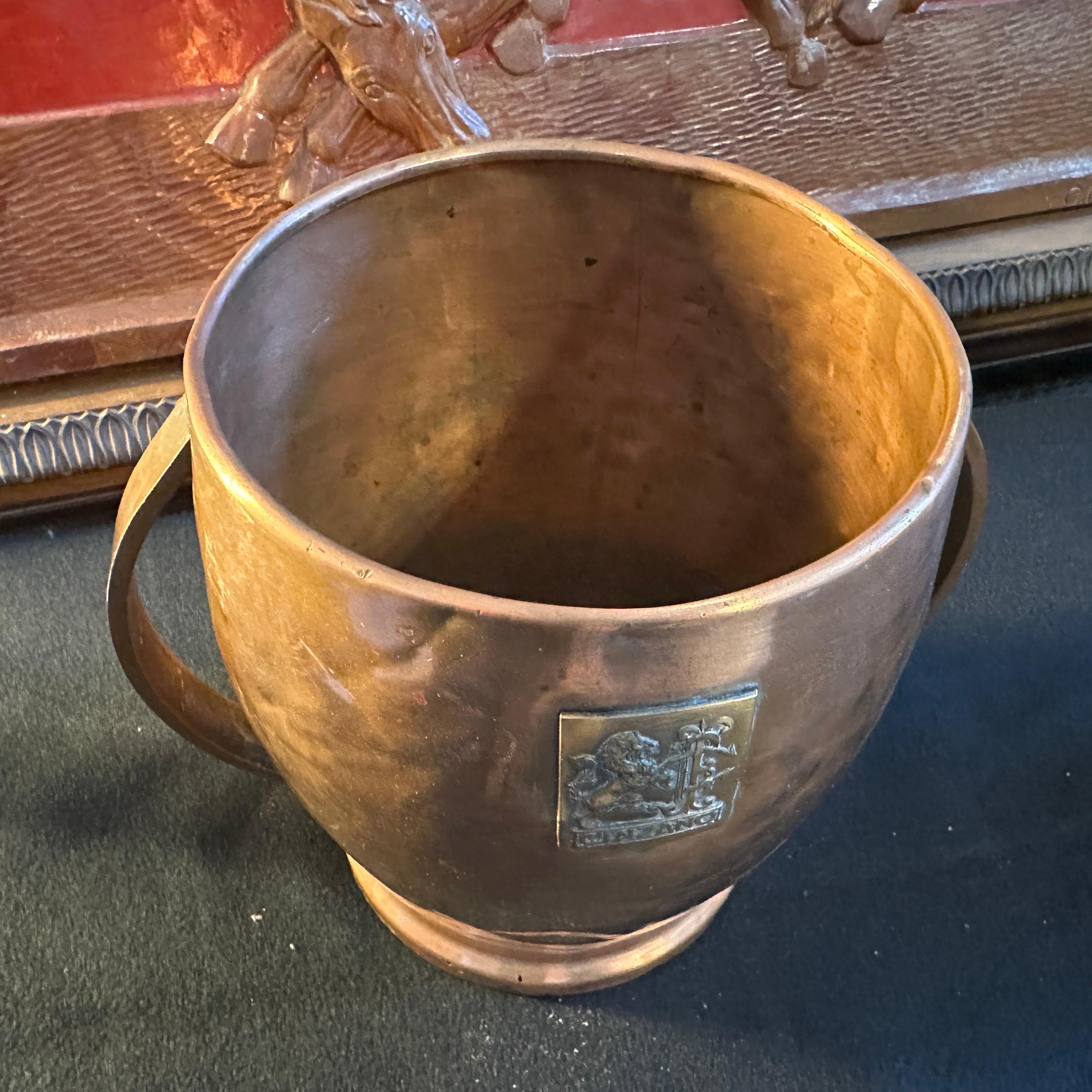 20th Century 1940s Art Deco Hammered Copper and Brass Italian Cinzano Wine Cooler For Sale