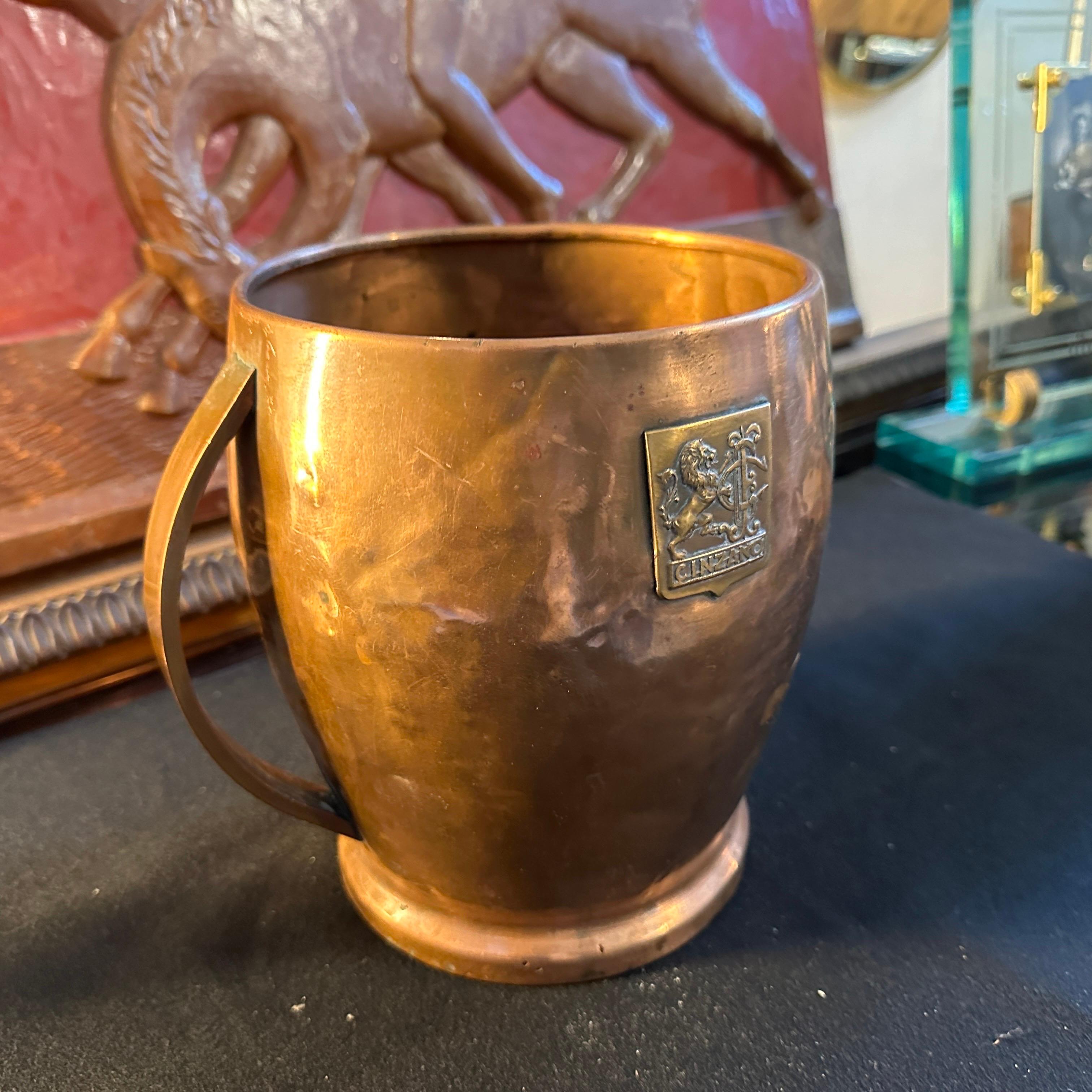 1940s Art Deco Hammered Copper and Brass Italian Cinzano Wine Cooler For Sale 1