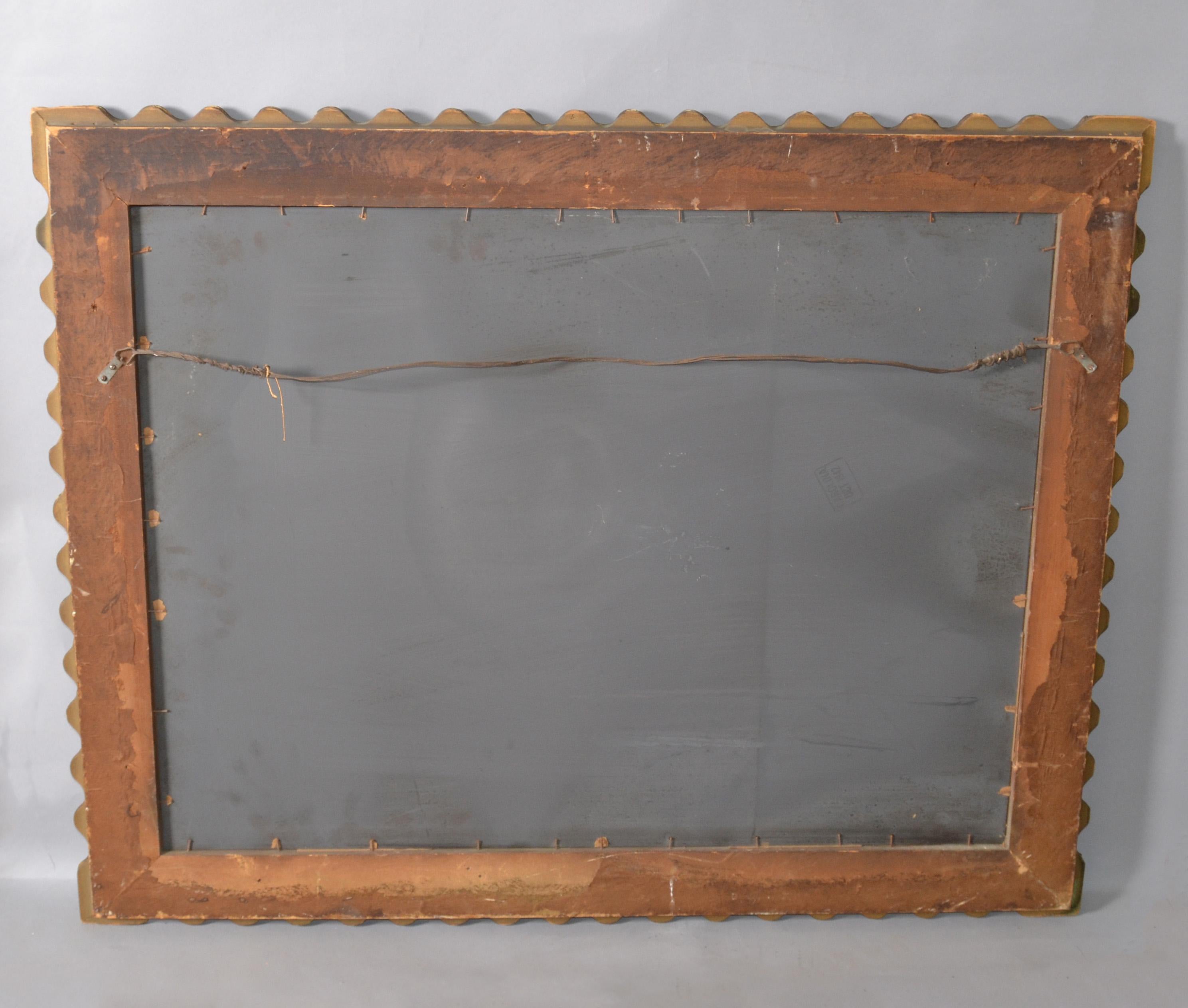 1940s Art Deco Hand Carved Scalloped Gilt Wood Rectangular Wall Mirror America For Sale 5