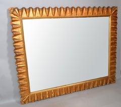 1940s Art Deco Hand Carved Scalloped Gilt Wood Rectangular Wall Mirror America