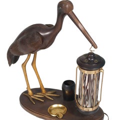 Lampe de table Heron Art Déco des années 1940, par Aldo Tura, Cendrier, Service à cigarettes