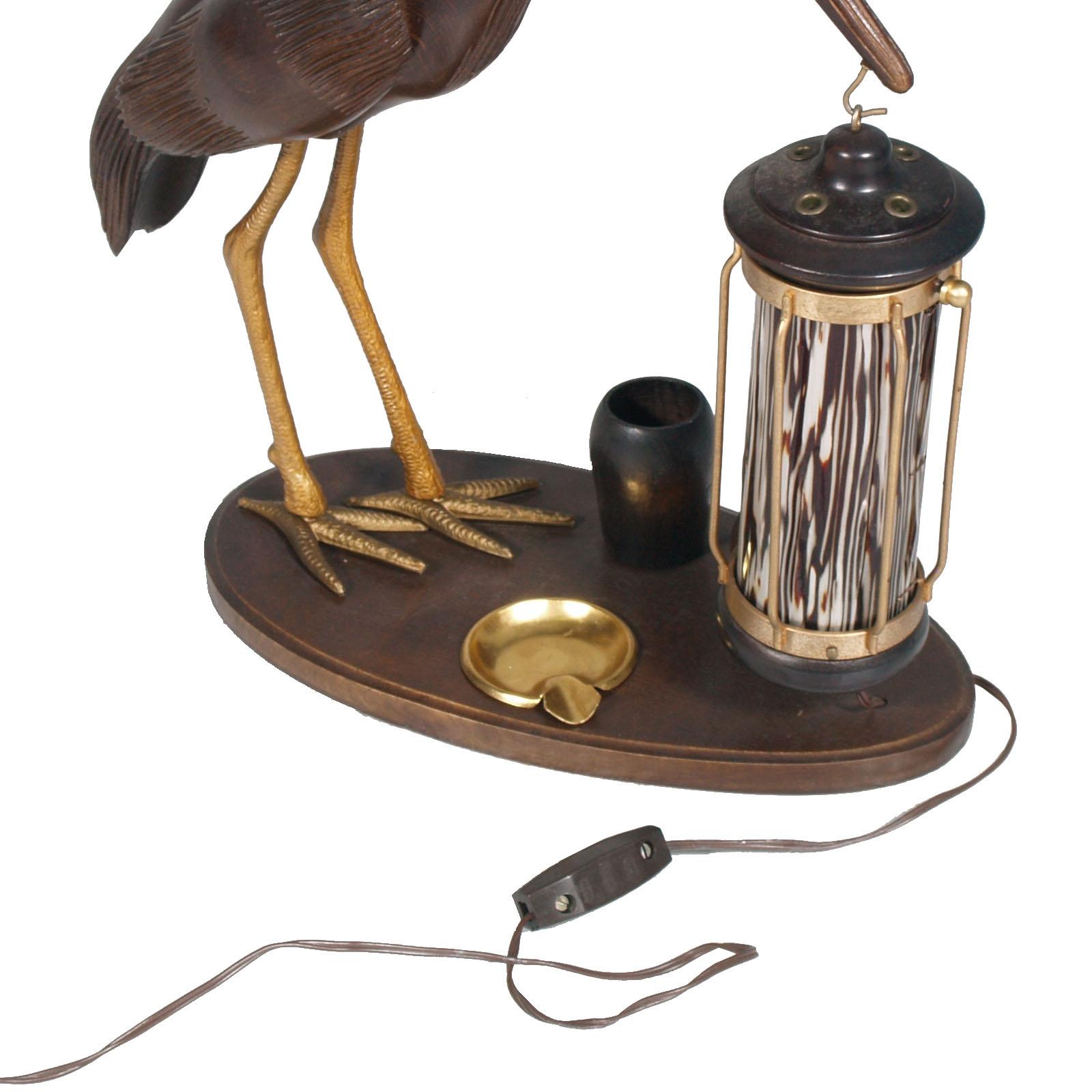 Art déco Lampe de table Heron Art Déco des années 1940, par Aldo Tura, Cendrier, Service à cigarettes en vente