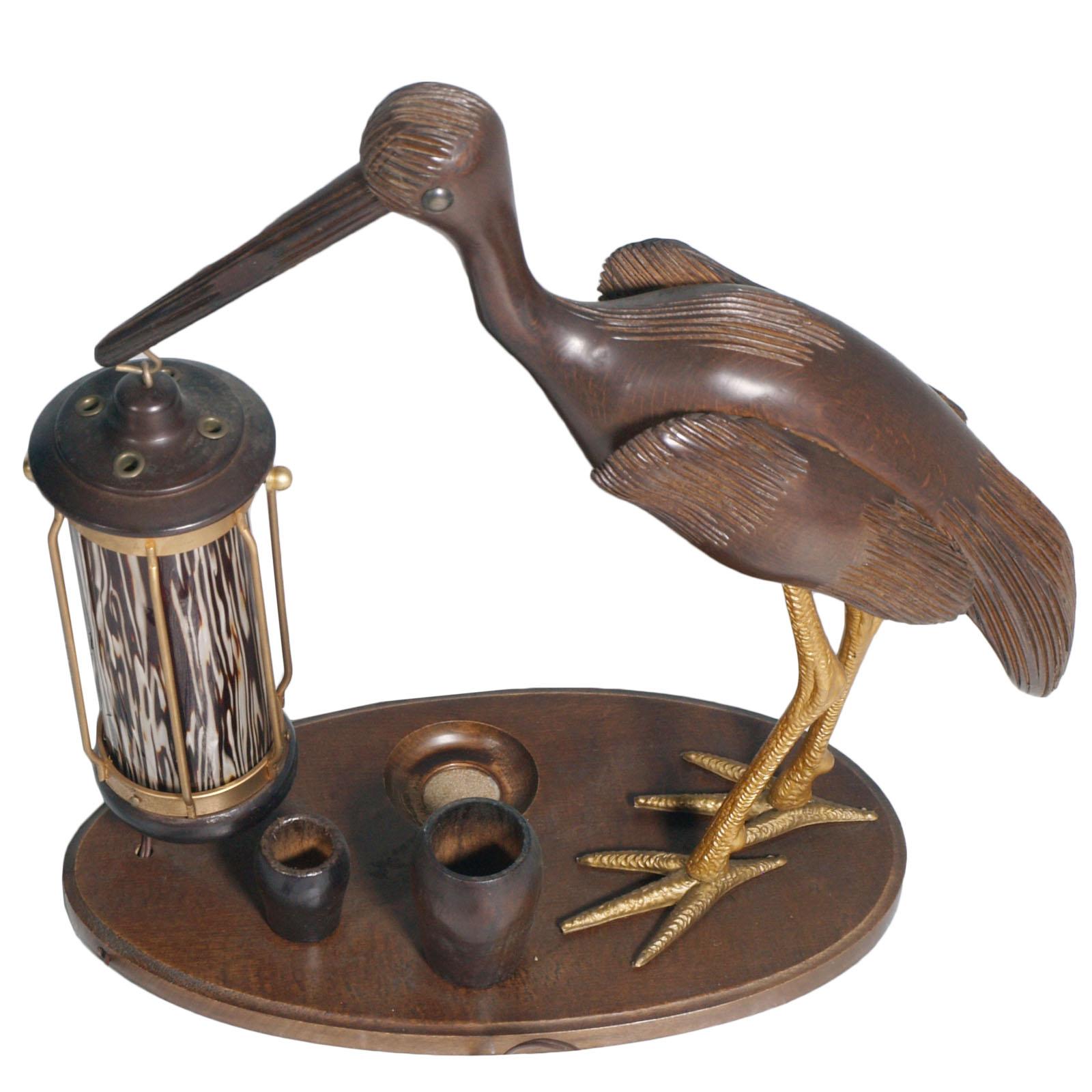 Art-Déco-Tischlampe „Heron“ aus den 1940er Jahren, Aschenbecher, Zigarettenservice (Buchenholz) im Angebot