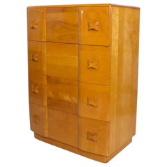 1940s Art Deco Heywood Wakefield RIO Highboy Dresser Blonde Maple by Leo Jiranek