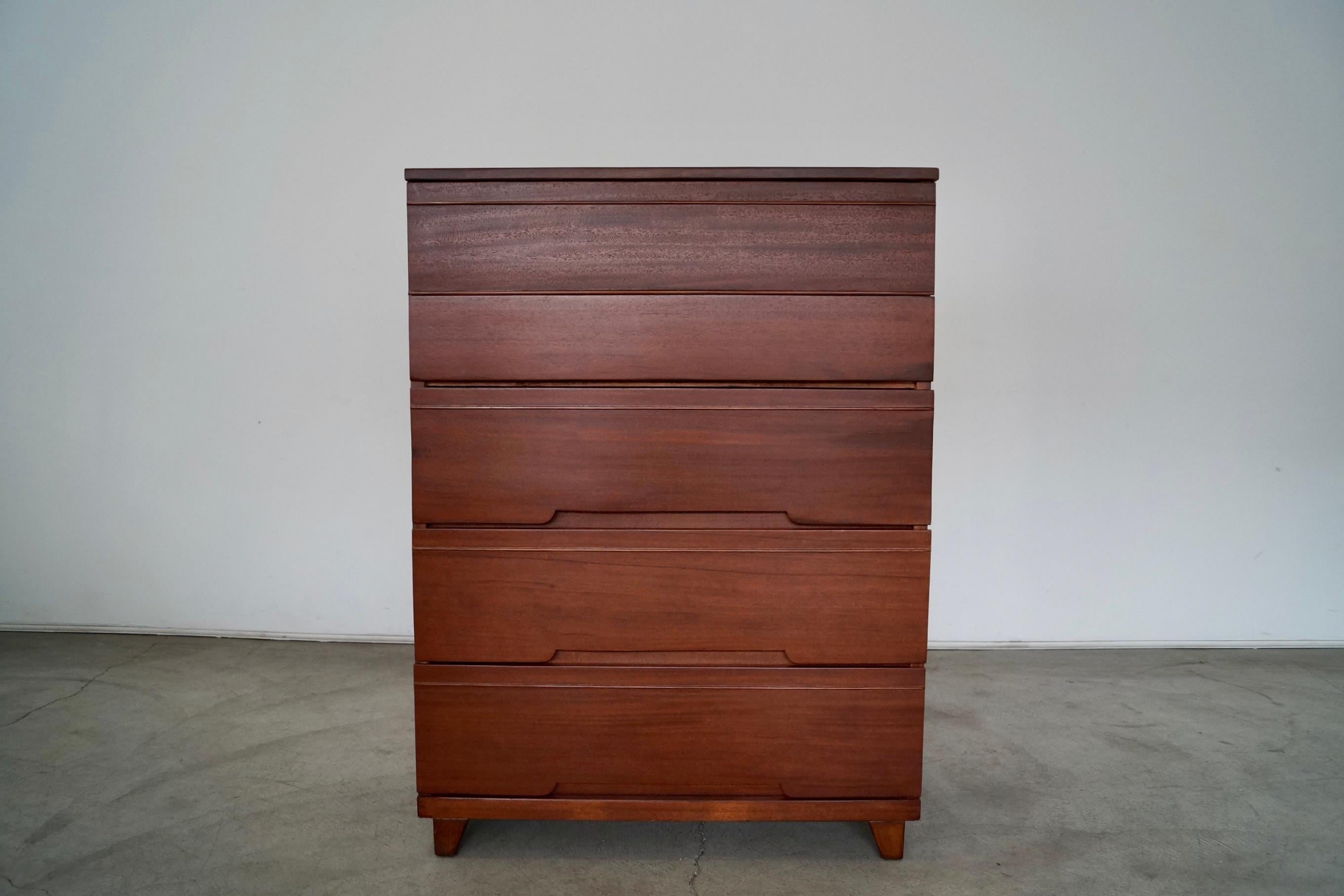 1940's Art Deco Highboy Dresser In Good Condition For Sale In Burbank, CA