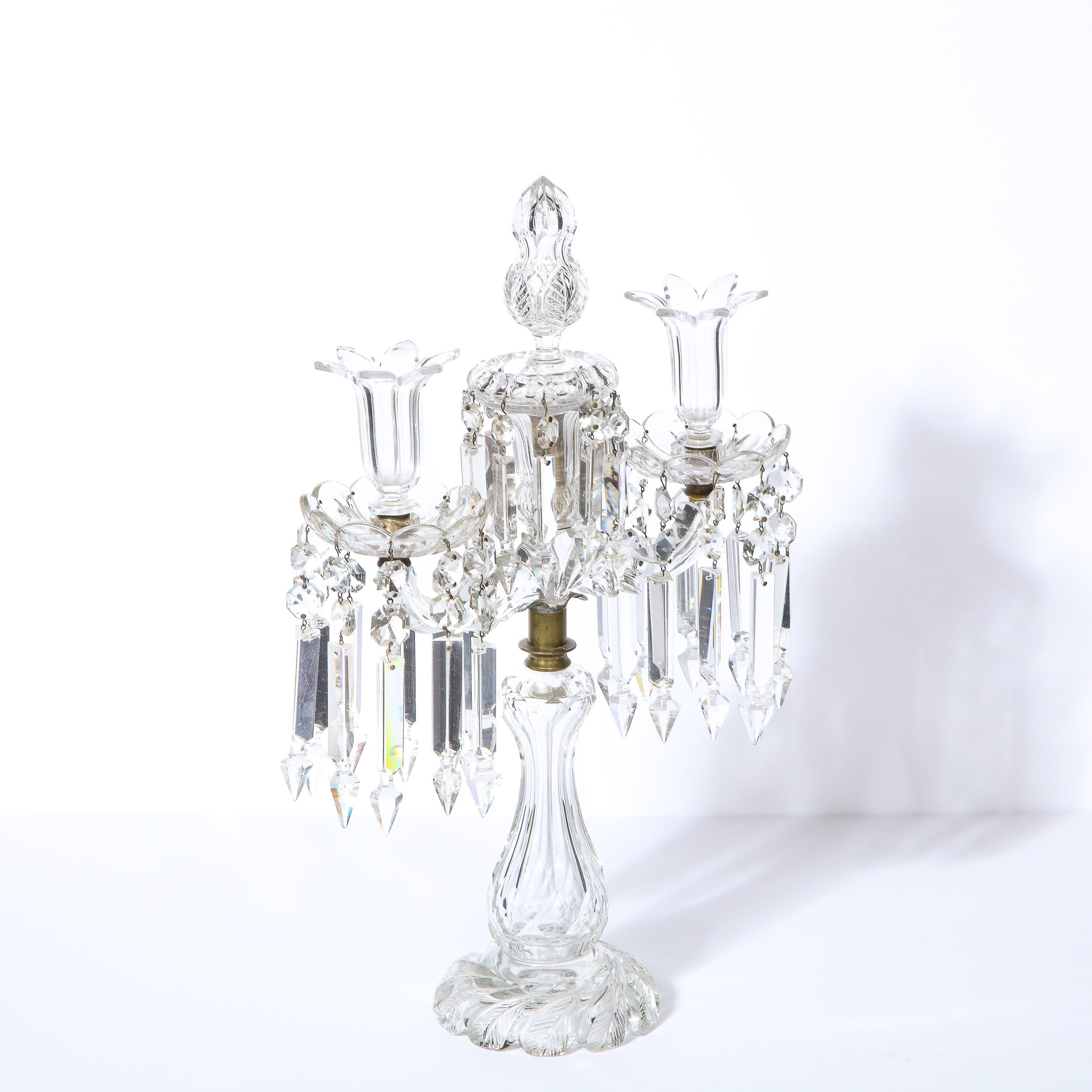 1940s Art Deco Hollywood Regency Cut Crystal Girandole with Brass Fittings 5