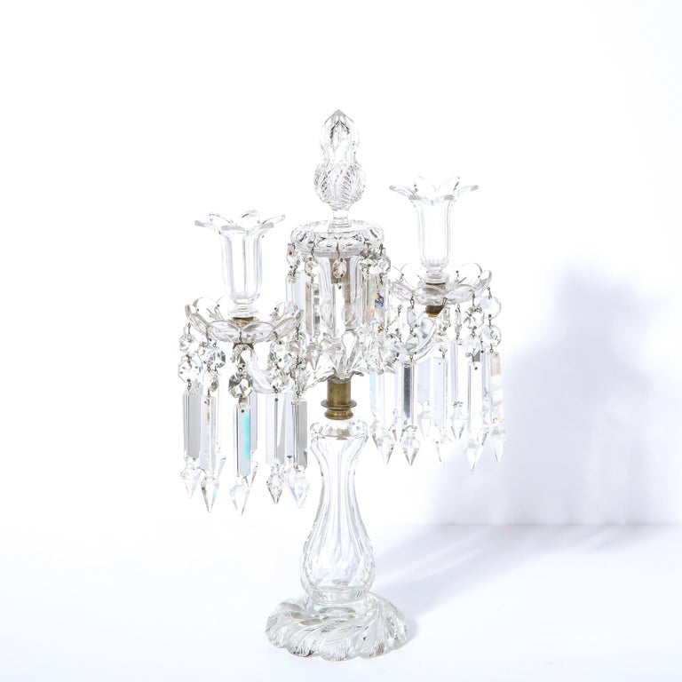 1940s Art Deco Hollywood Regency Cut Crystal Girandole with Brass Fittings For Sale 6