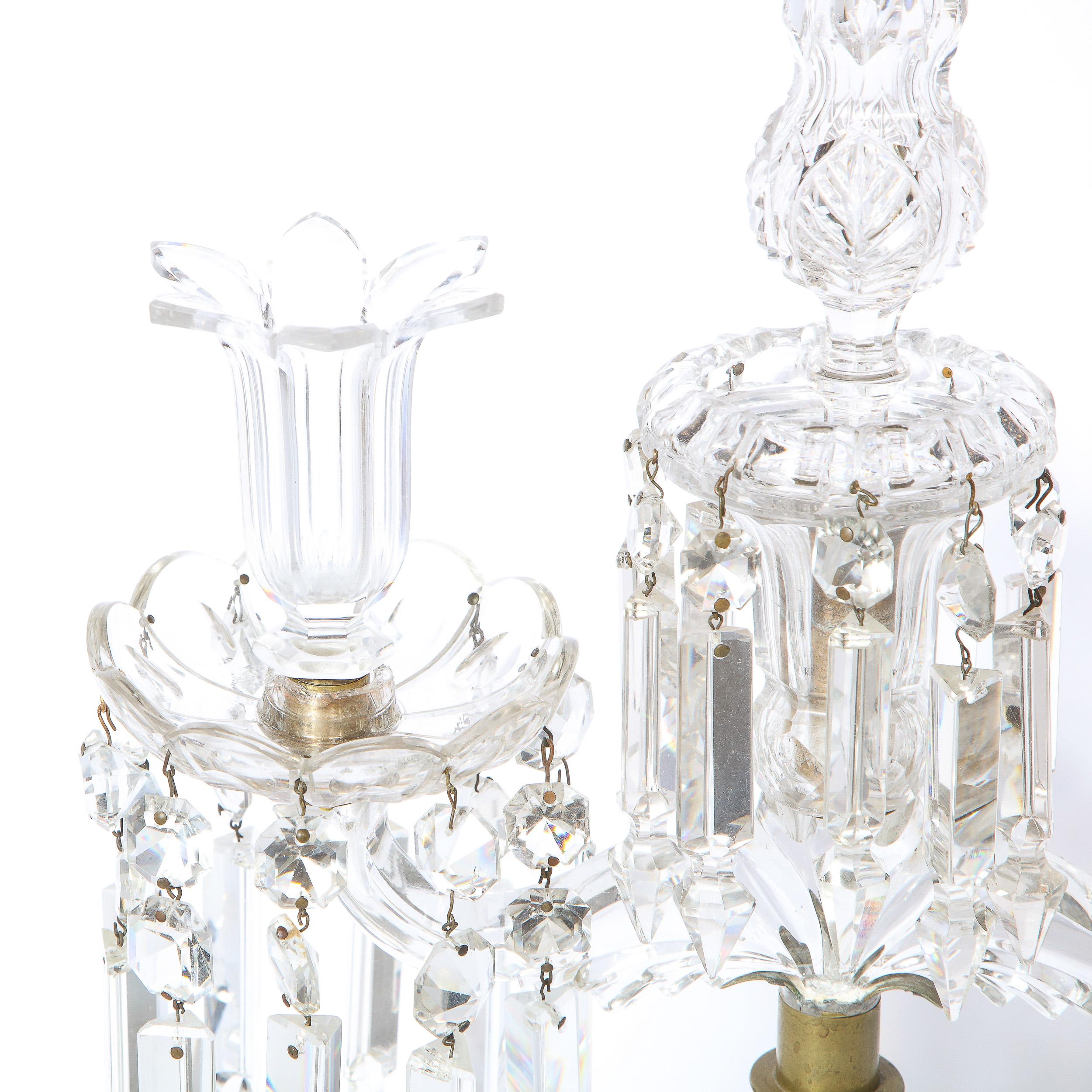 1940s Art Deco Hollywood Regency Cut Crystal Girandole with Brass Fittings 11