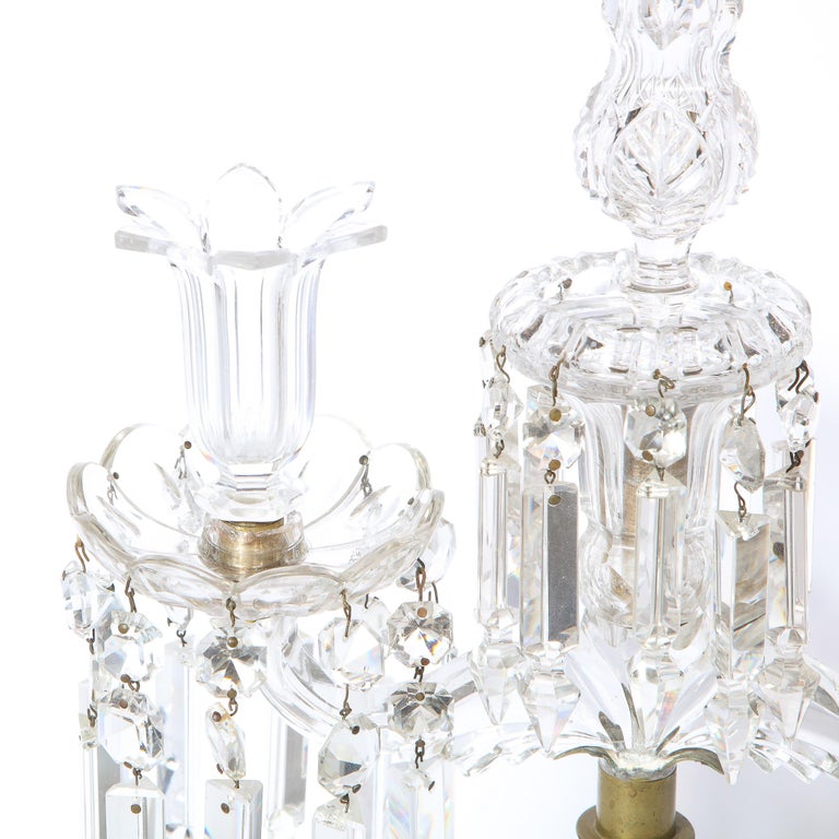 1940s Art Deco Hollywood Regency Cut Crystal Girandole with Brass Fittings For Sale 11