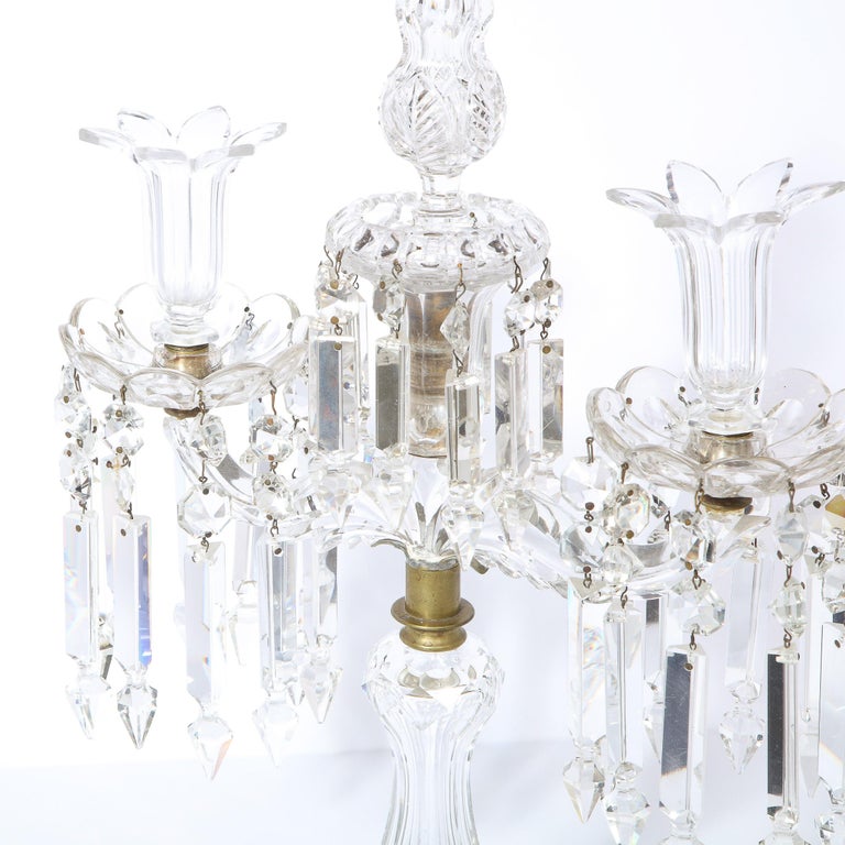 1940s Art Deco Hollywood Regency Cut Crystal Girandole with Brass Fittings For Sale 13