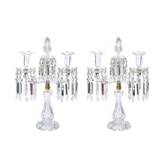 1940s Art Deco Hollywood Regency Cut Crystal Girandole with Brass Fittings