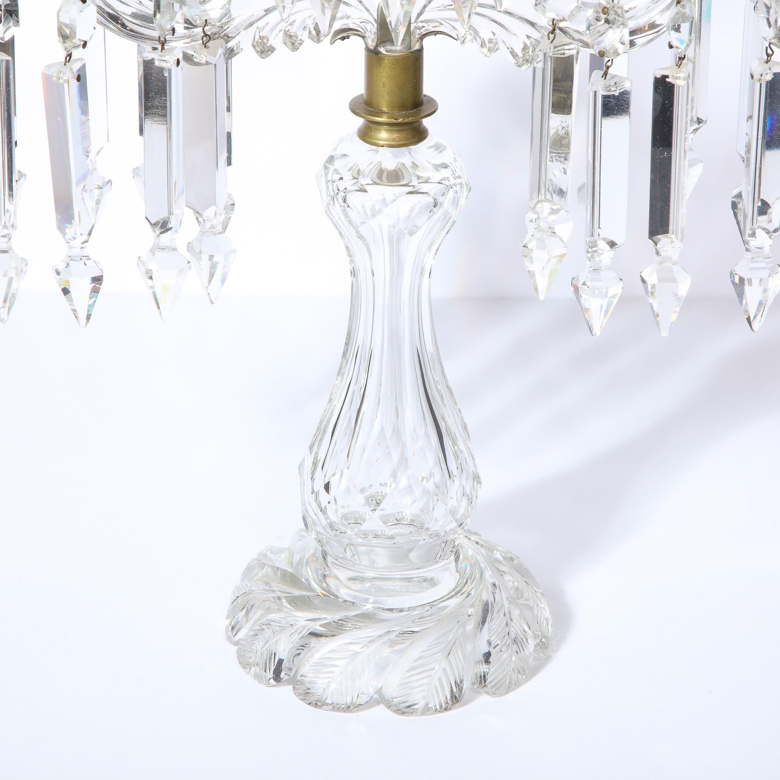 1940s Art Deco Hollywood Regency Cut Crystal Girandole with Brass Fittings In Good Condition In New York, NY