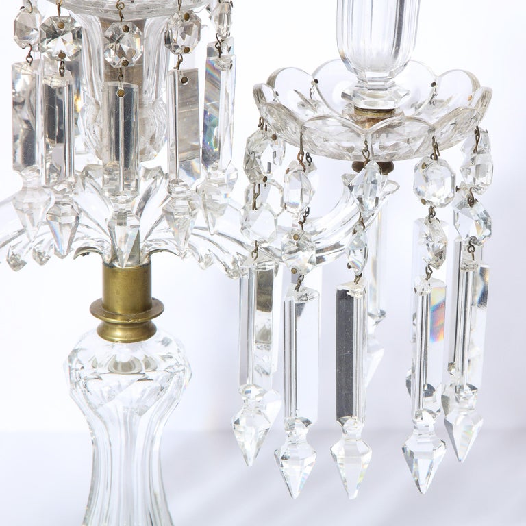 1940s Art Deco Hollywood Regency Cut Crystal Girandole with Brass Fittings For Sale 2