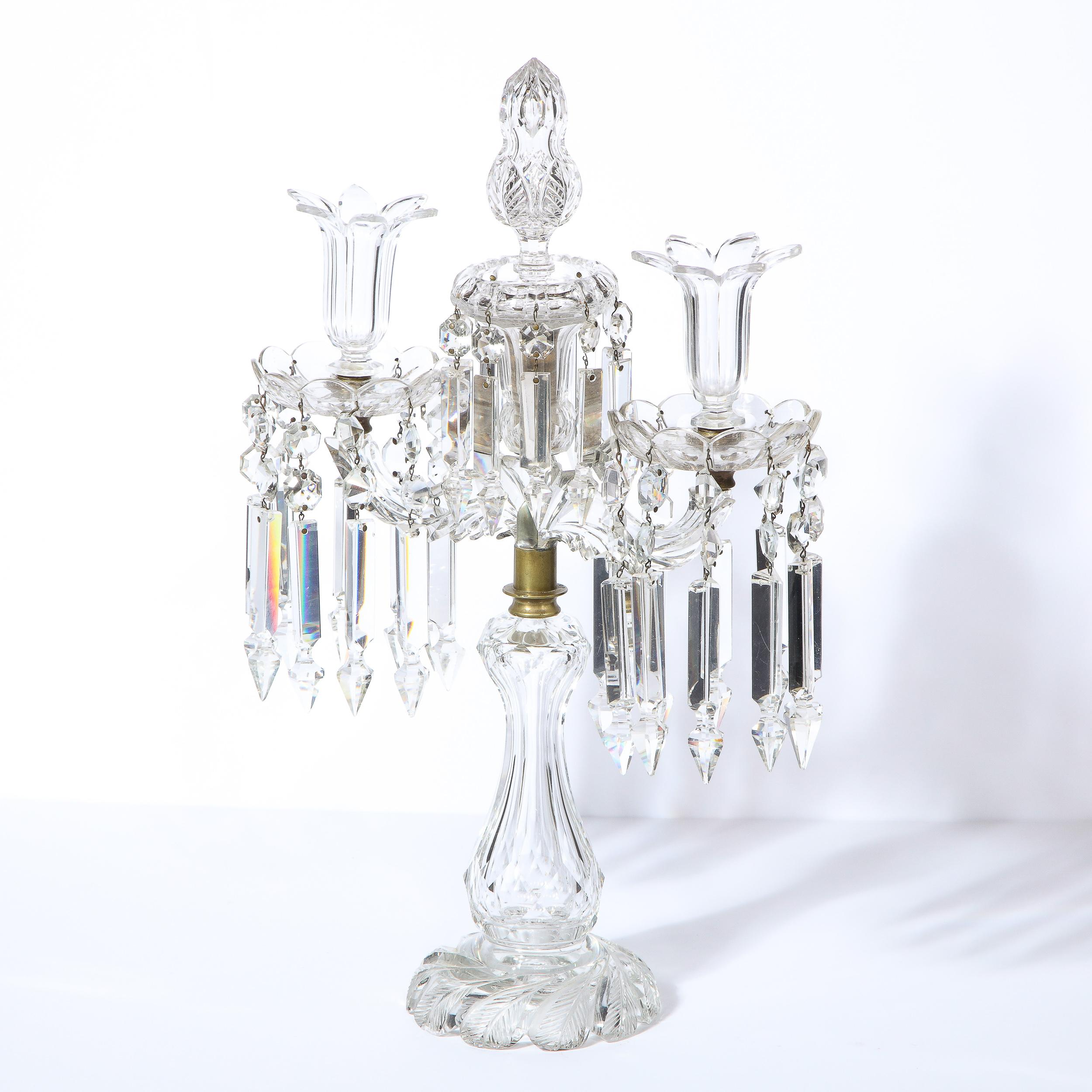 1940s Art Deco Hollywood Regency Cut Crystal Girandole with Brass Fittings 3