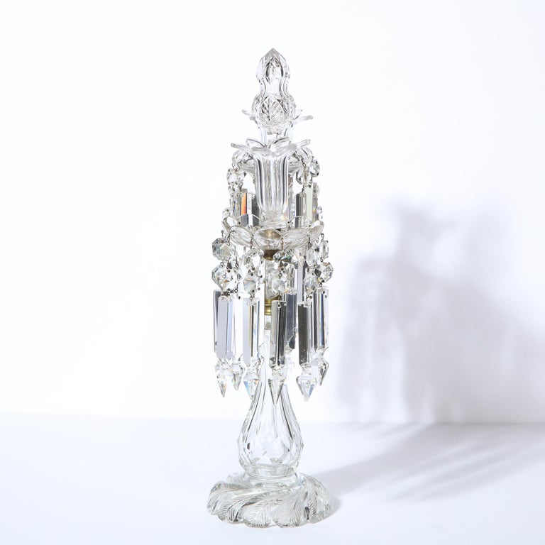 1940s Art Deco Hollywood Regency Cut Crystal Girandole with Brass Fittings For Sale 4