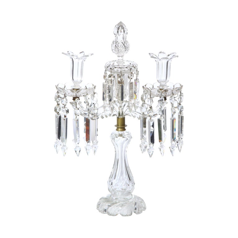 1940s Art Deco Hollywood Regency Cut Crystal Girandole with Brass Fittings For Sale
