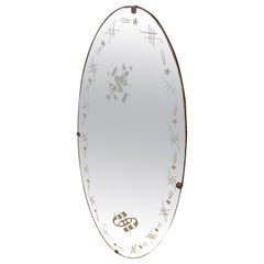 1940s Art Deco Italian Engraved Oval Wall Mirror by Luigi Brusotti